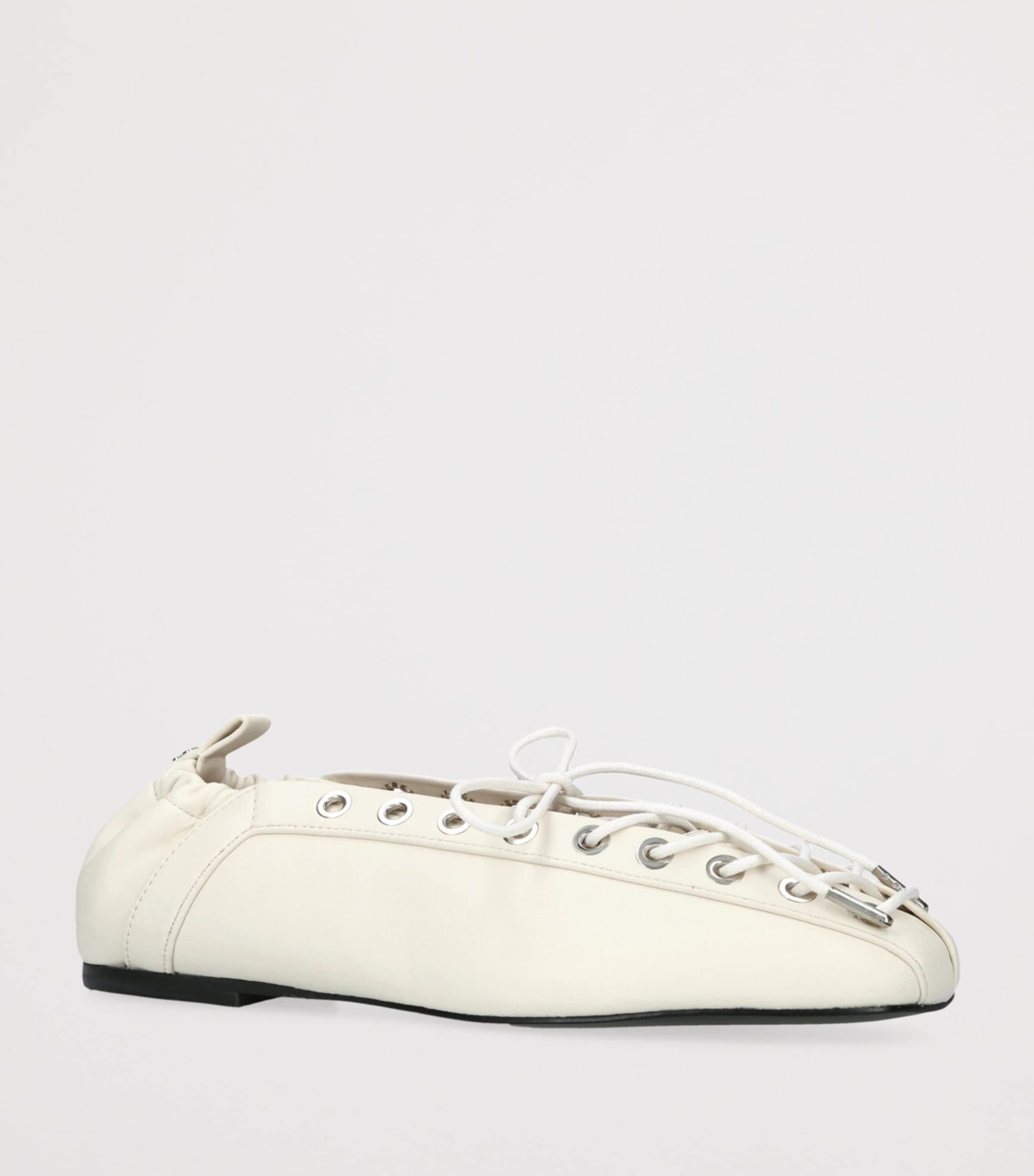 GANNI Leather Lace-Up Eyelet Ballet Flats White Image 3