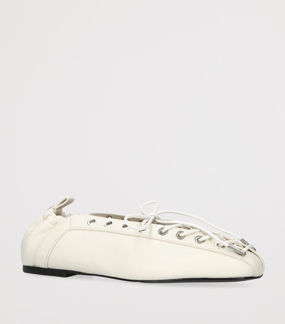 GANNI Leather Lace-Up Eyelet Ballet Flats White Image 3