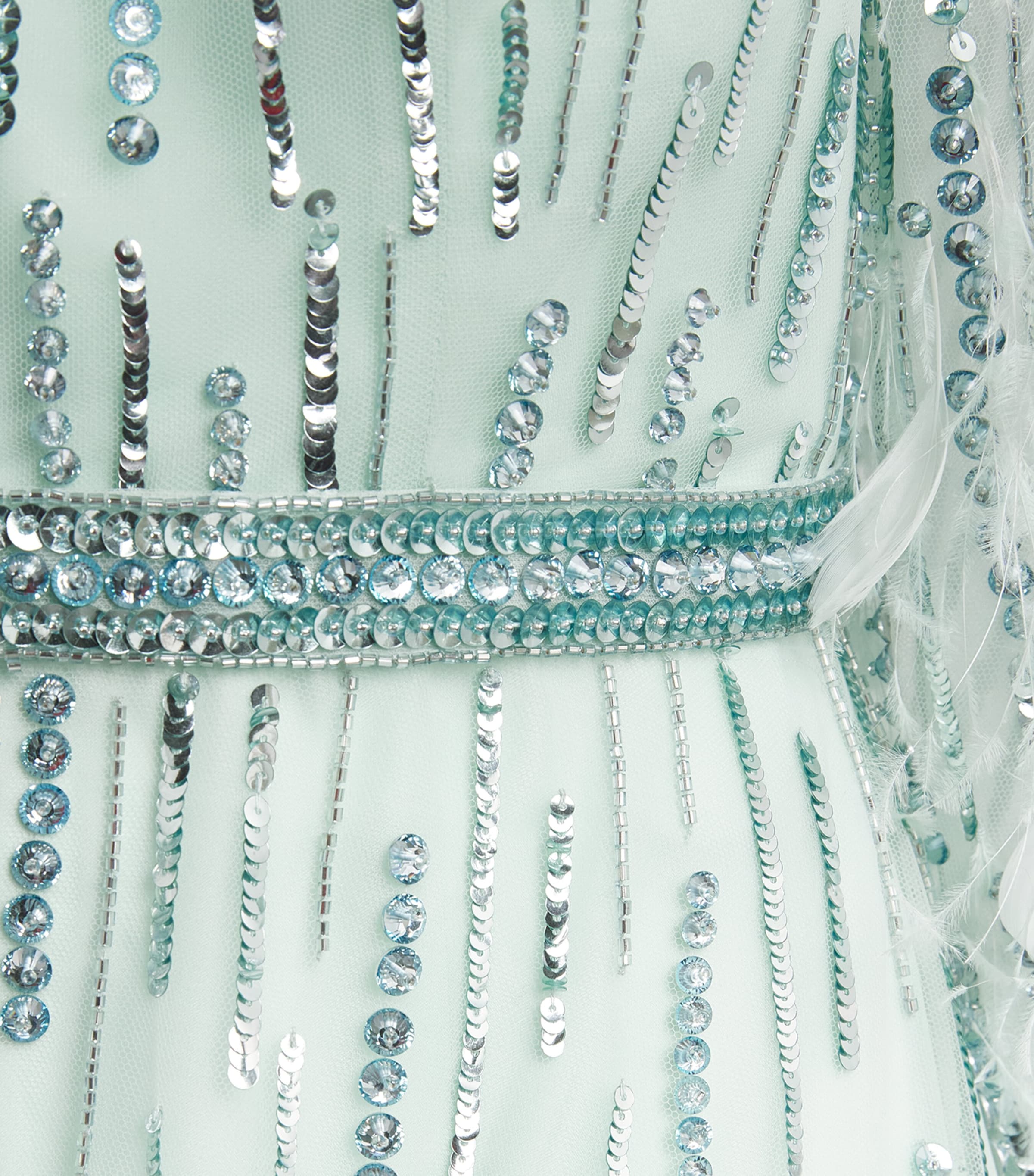 Pamella Roland Womens Feather-Trim Embellished Gown Aqua Image 6
