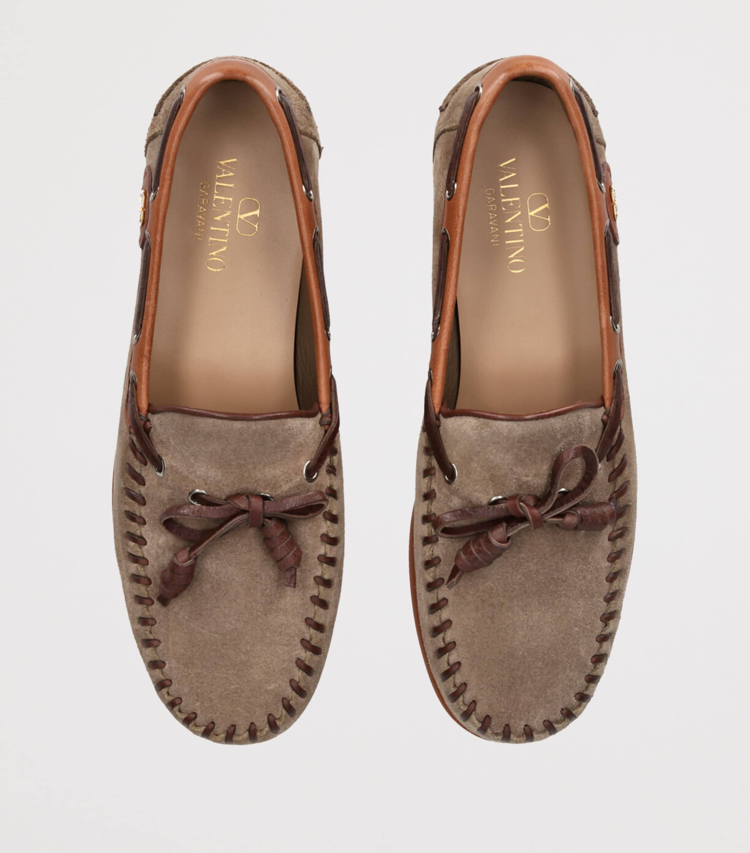 Valentino Garavani Mens Suede Tassel Boat Shoes Taupe Image 4