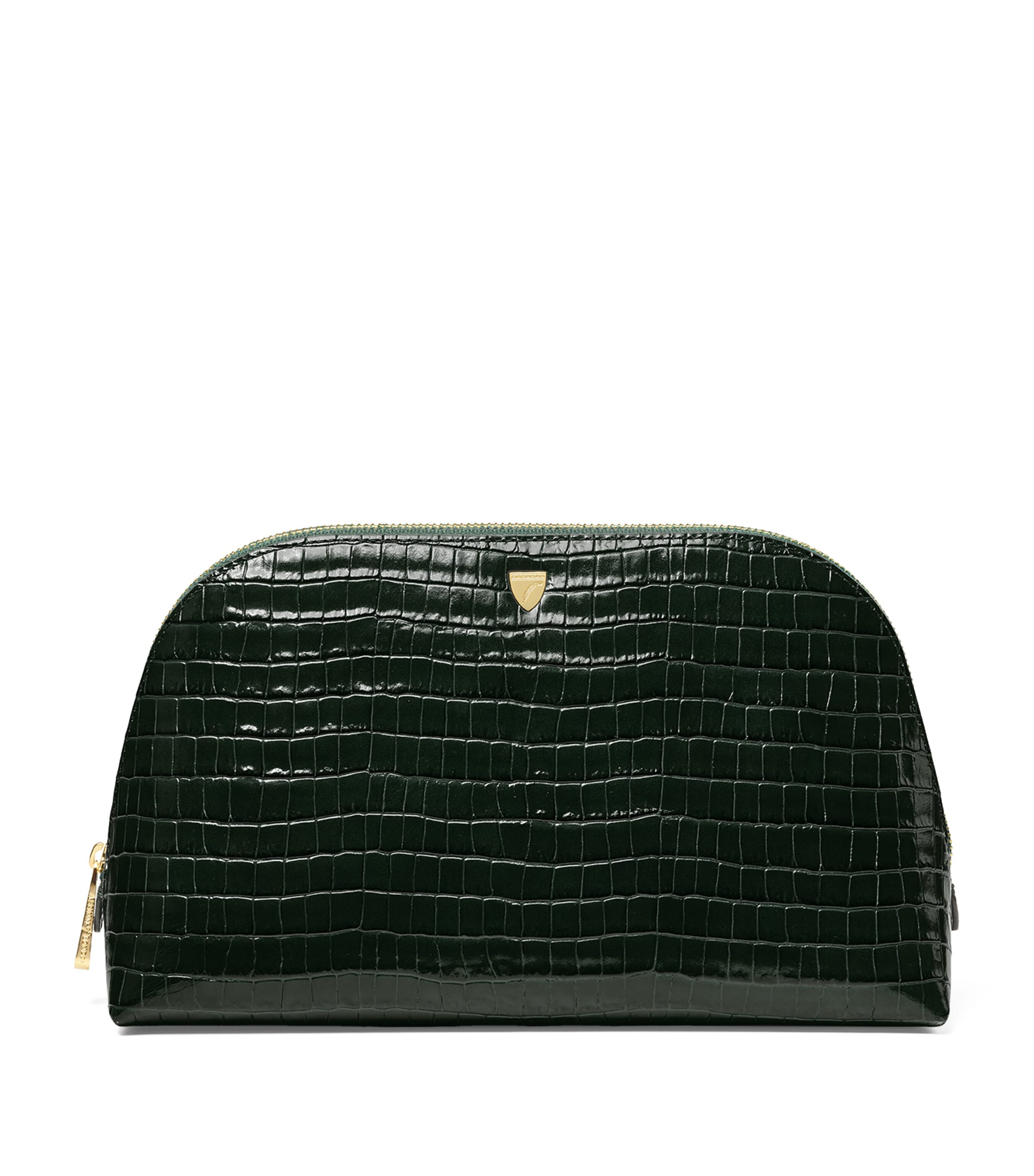 Aspinal Of London Large Leather Croc-embossed Cosmetic Case In Green