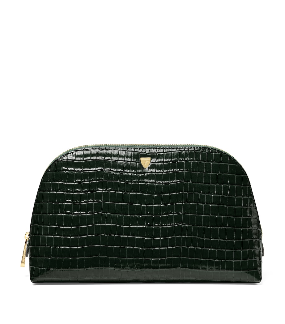 Large Leather Croc-Embossed Cosmetic Case EVERGREEN Image 1