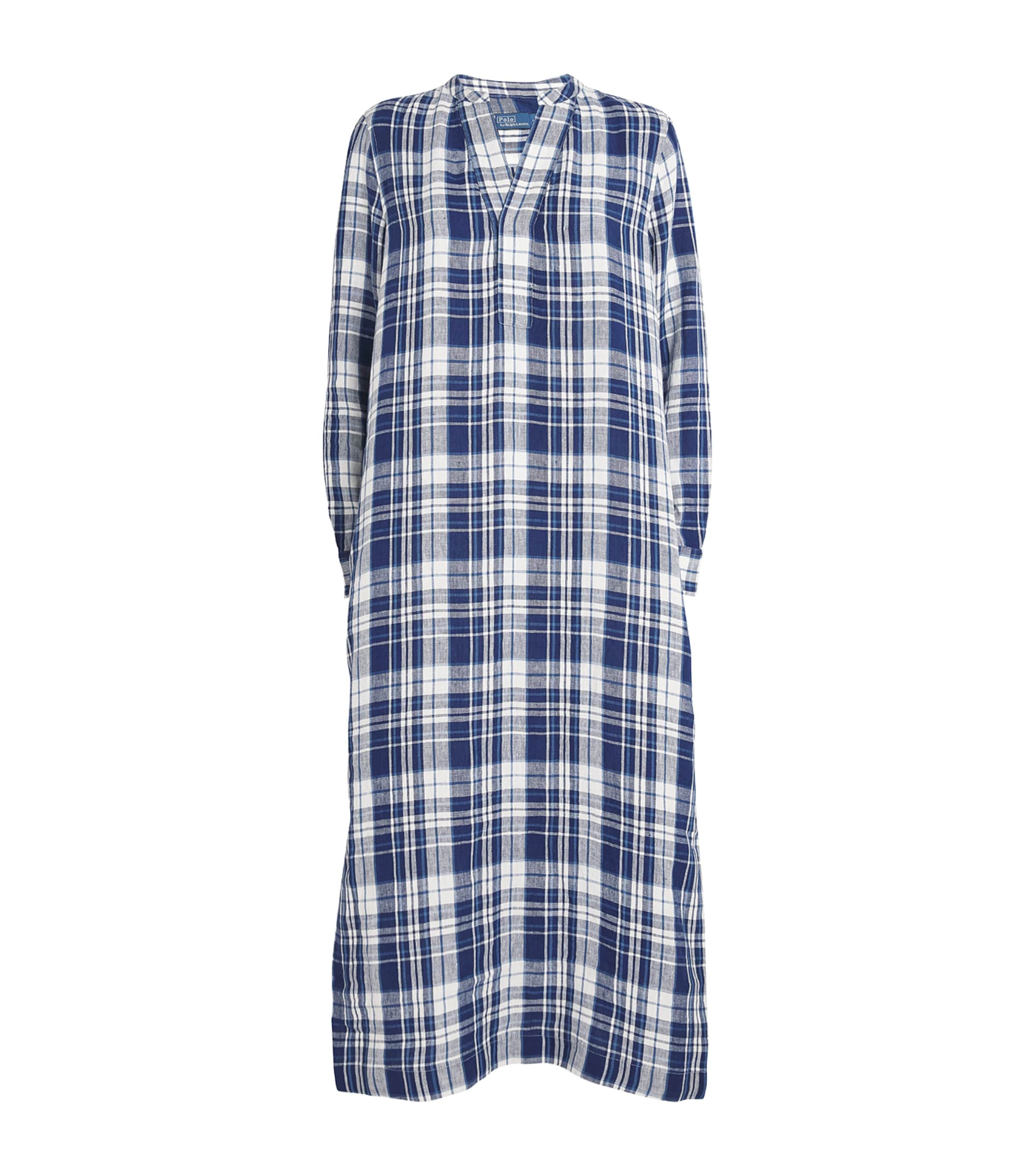 Polo Ralph Lauren Linen Check Shirt Dress In Blue