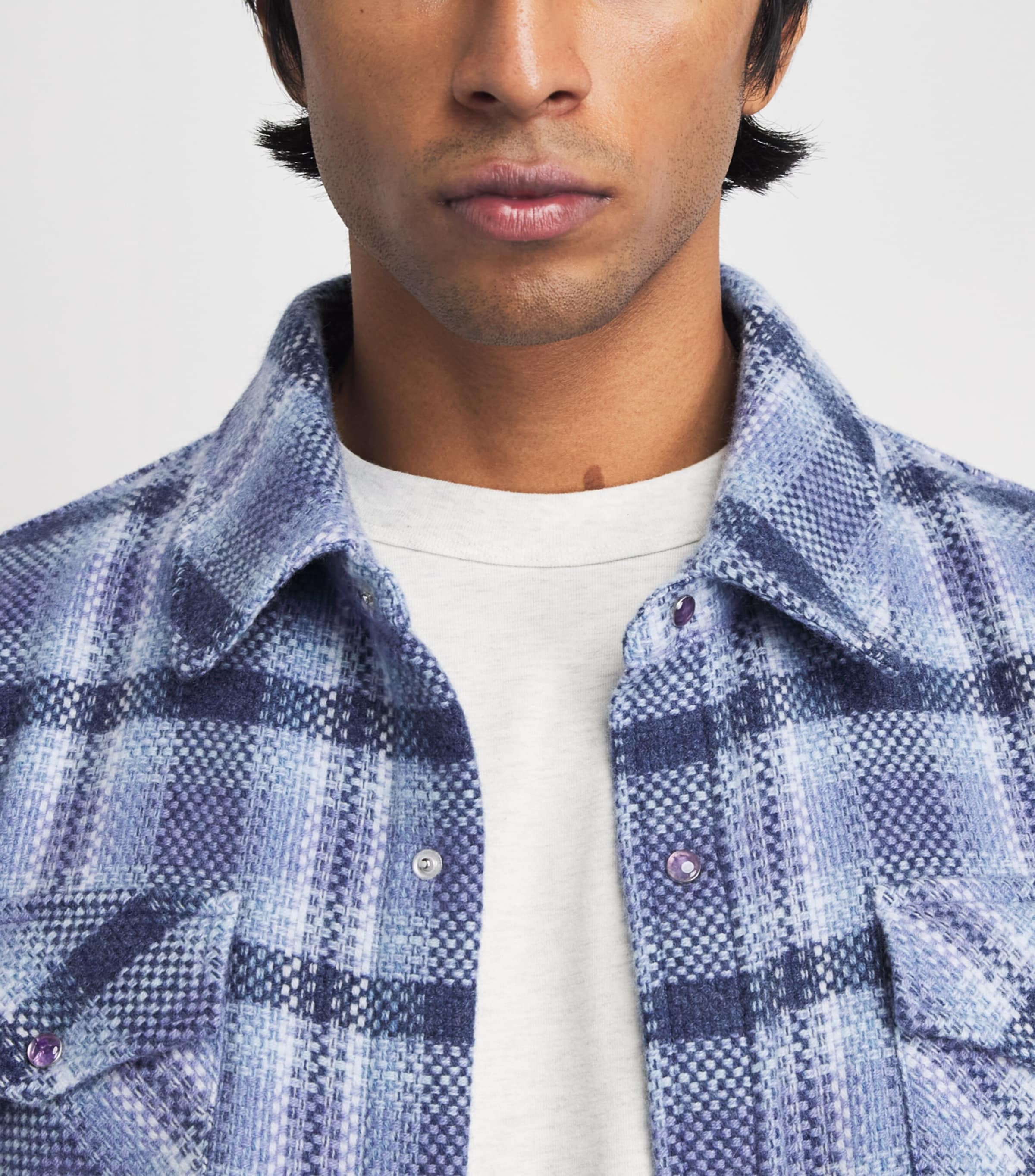 God's True Cashmere Mens Cashmere Check Uniform Shirt Amethyst Image 6
