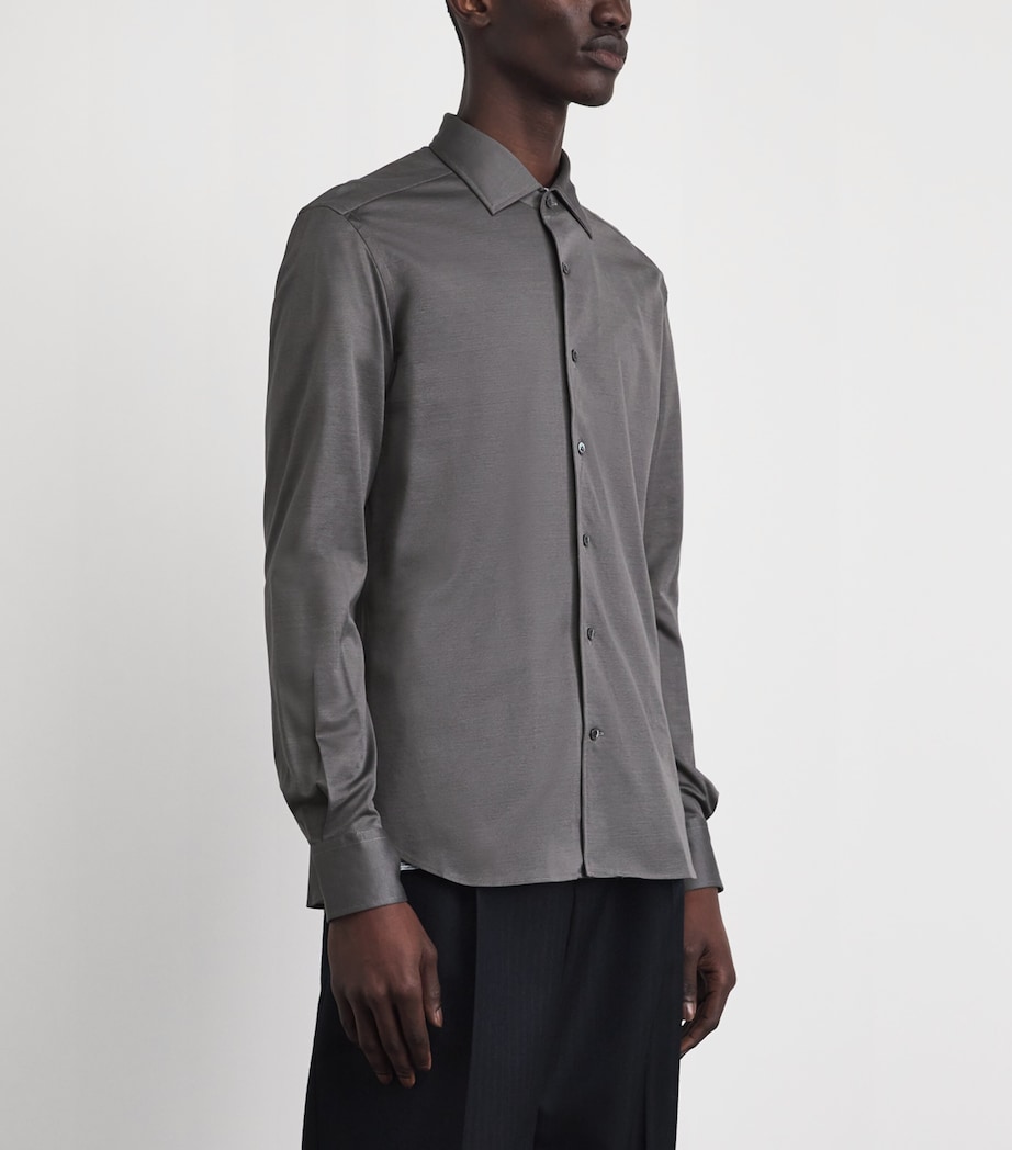 Corneliani Mens Cotton Long-Sleeve Shirt Grey Piece Dyed Image 4