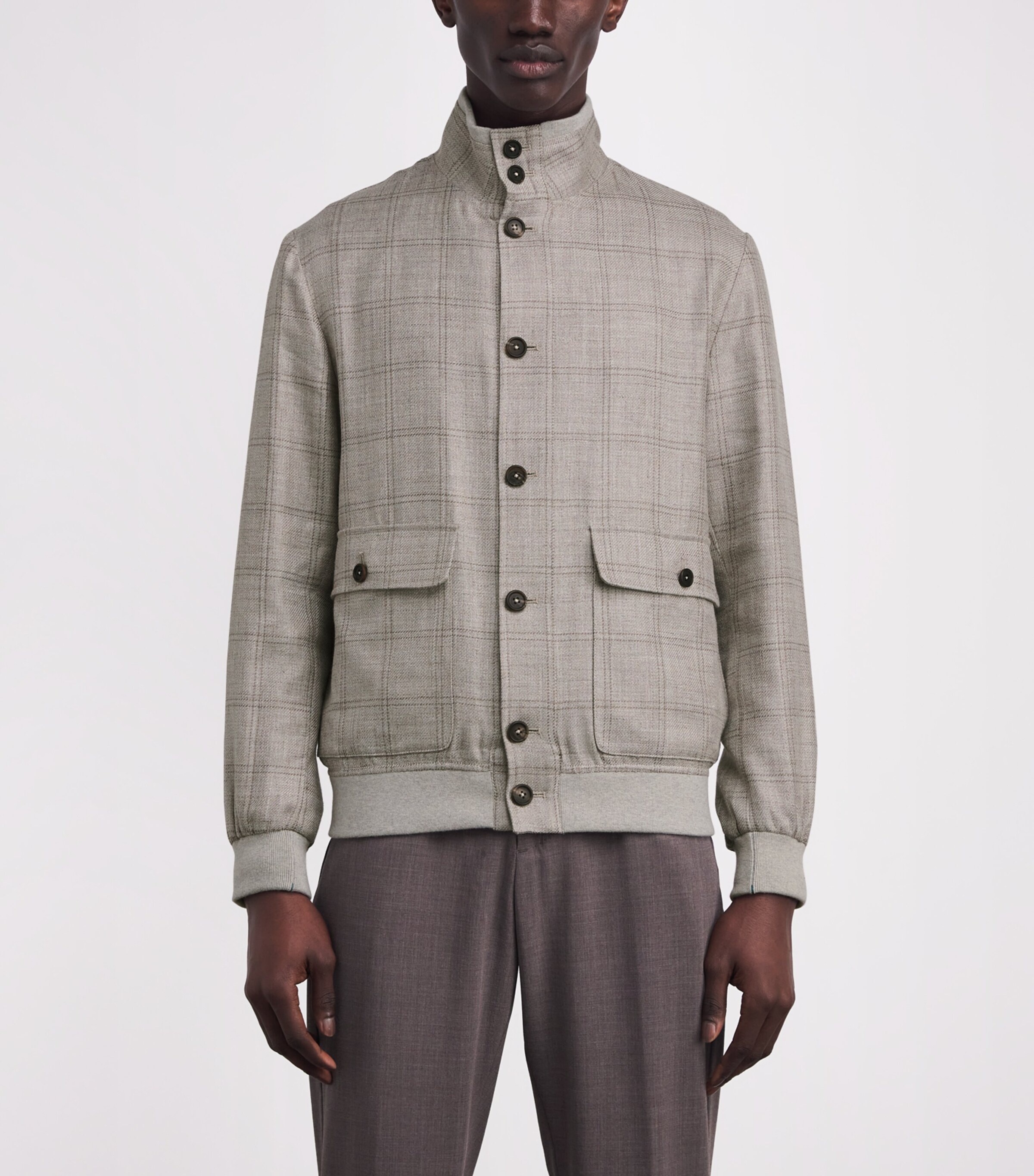 Wool-Blend Check Bomber Jacket 1-NATURALE Image 3