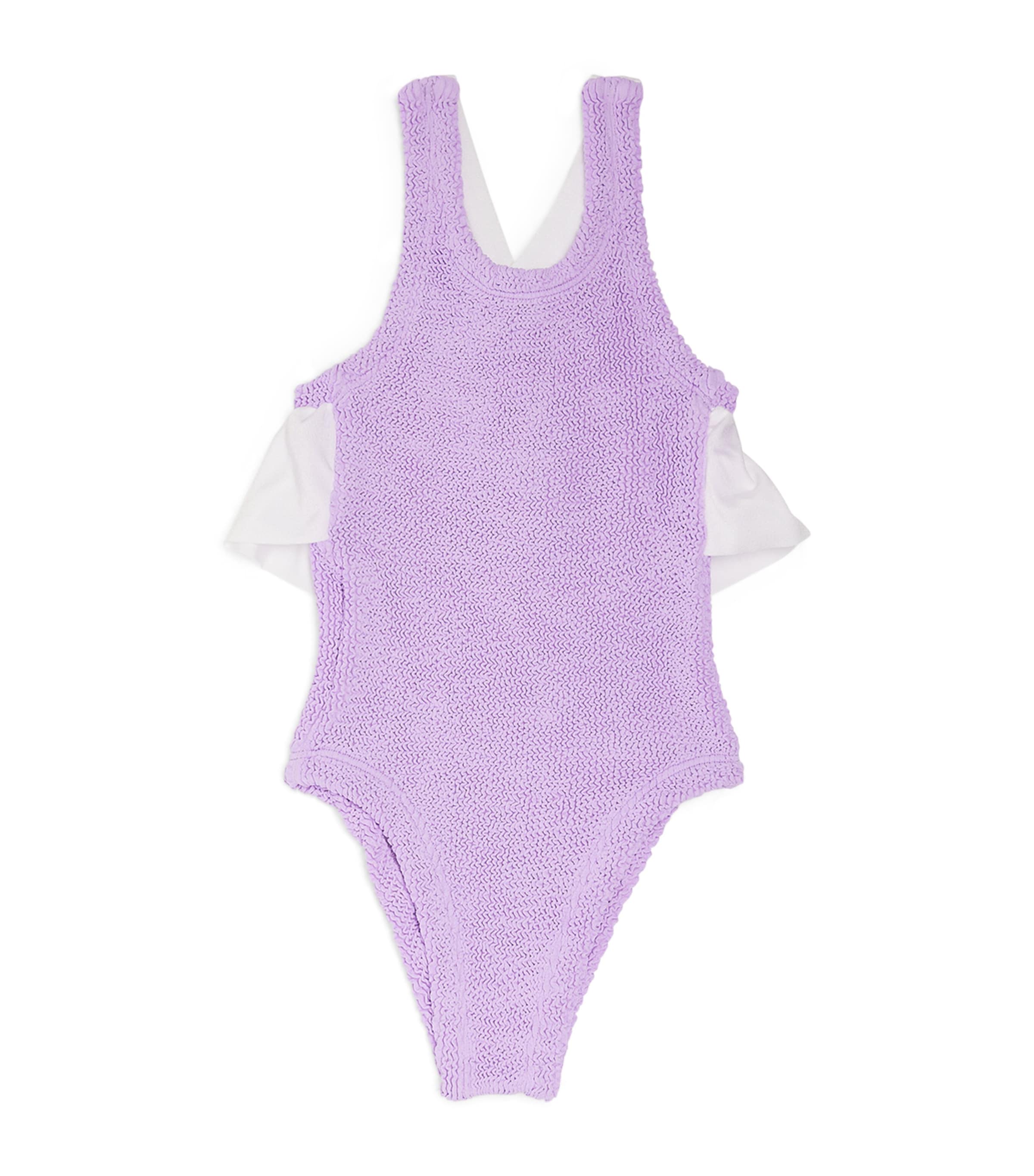 Shop Hunza G Ruffle-trim Lara Swimsuit In Purple