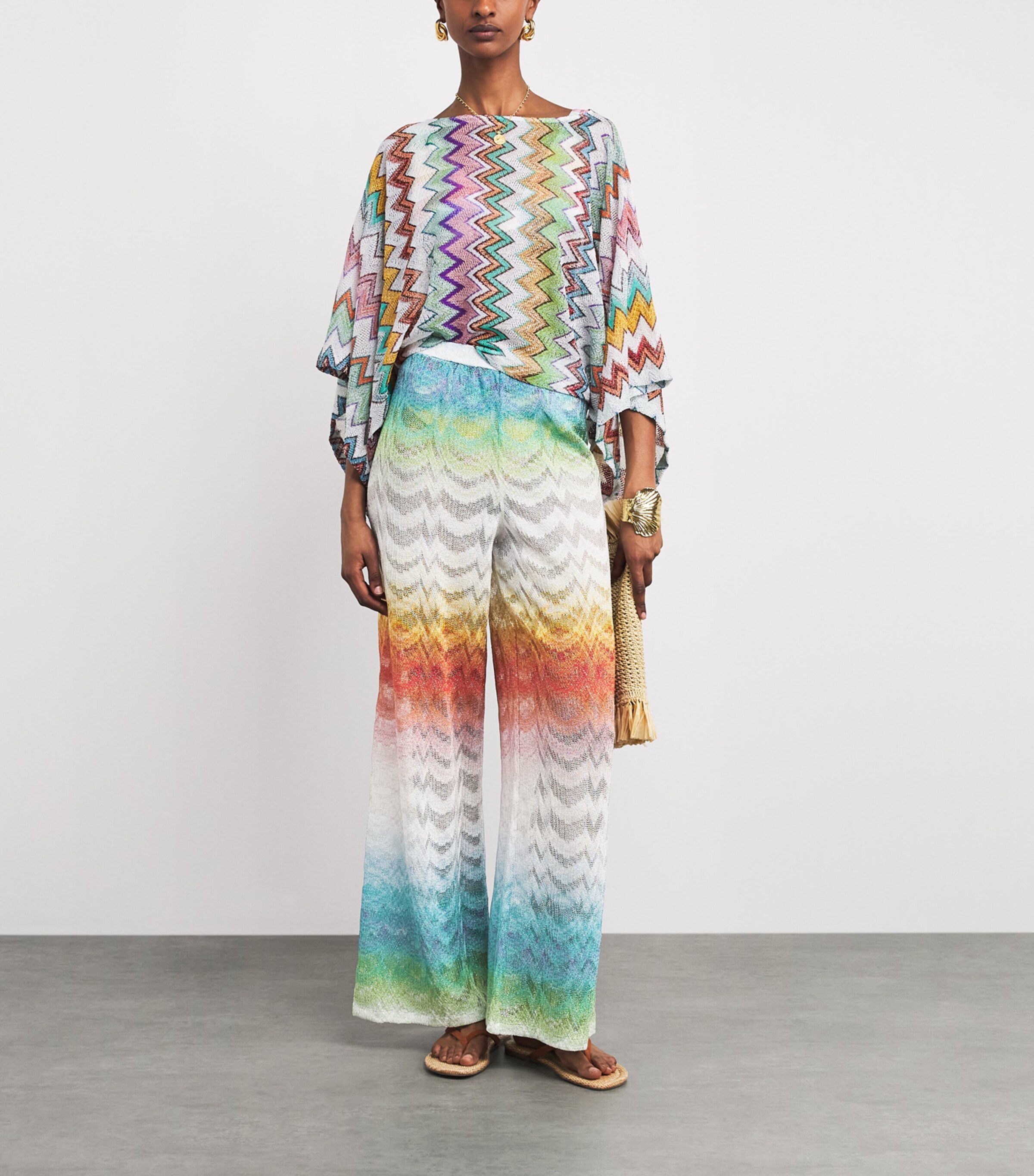 Missoni Womens Metallic Zigzag Wide-Leg Trousers Image 2