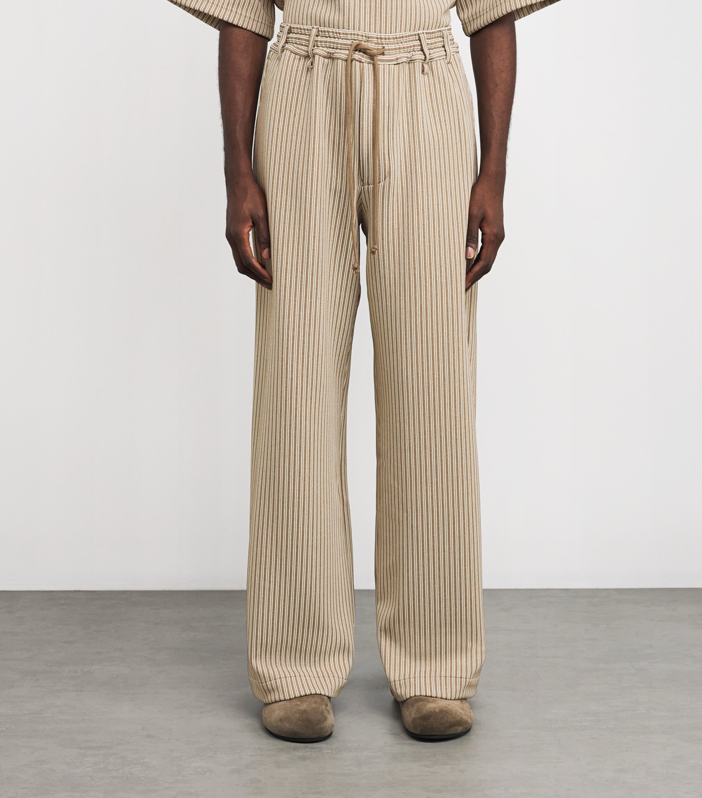 Song For The Mute Mens Jersey Stripe Lounge Wide-Leg Trousers Beige Image 3