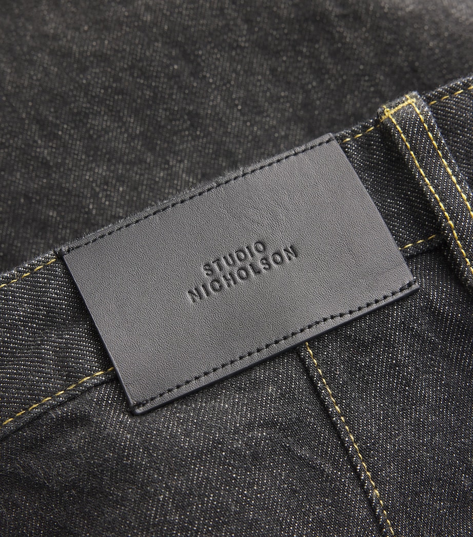 Studio Nicholson Mens Pleated Bridges Wide-Leg Jeans Black Image 5