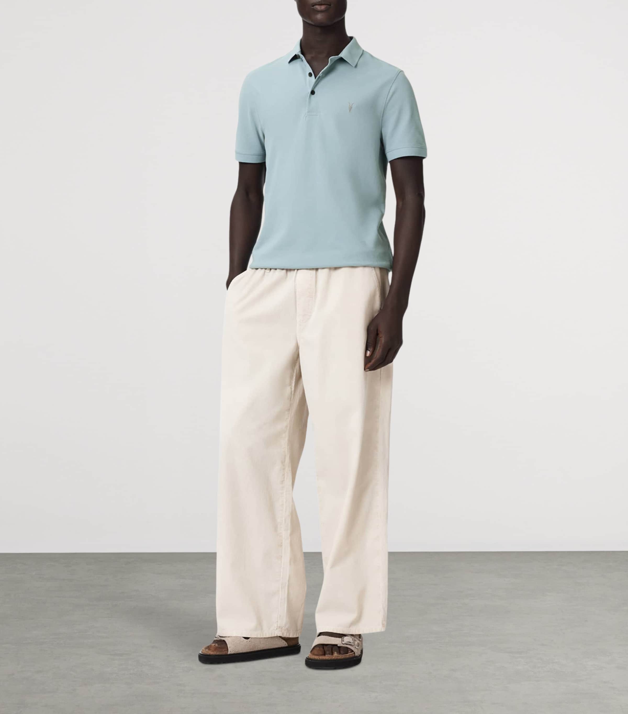 AllSaints Mens Organic Cotton Reform Polo Shirt Salton Blue Image 2