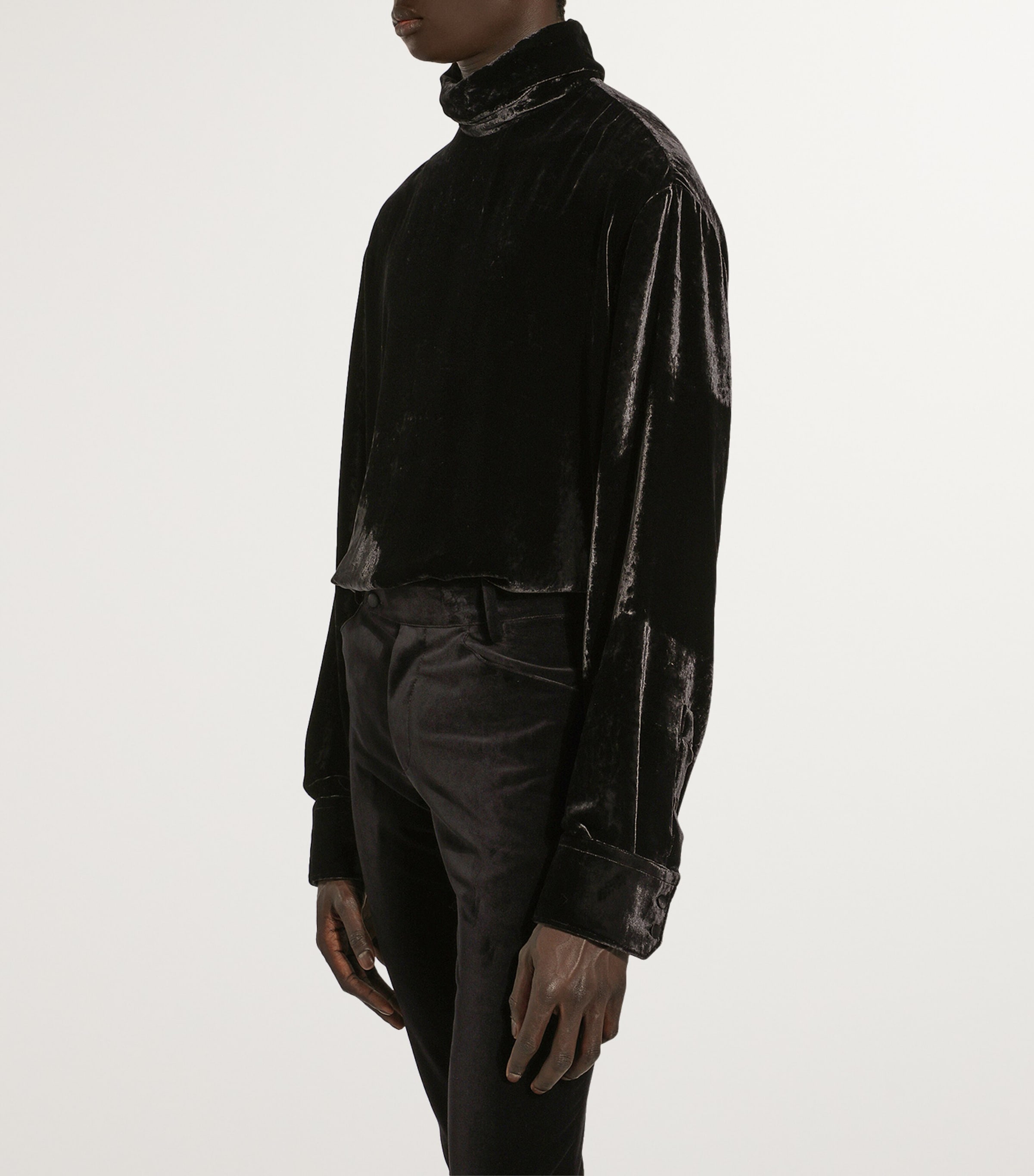 Velvet High-Neck Shirt N0000-BLACK Image 4