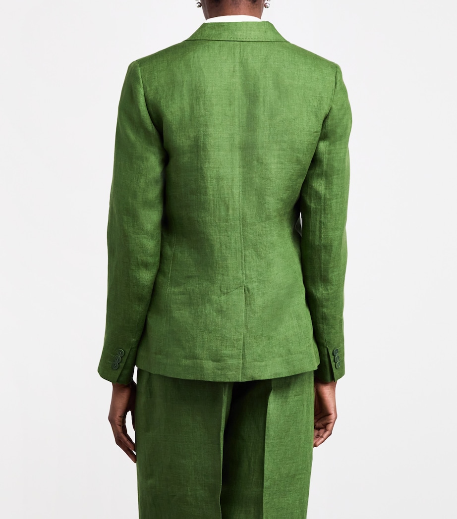Linen Single-Breasted Blazer GREEN Image 4
