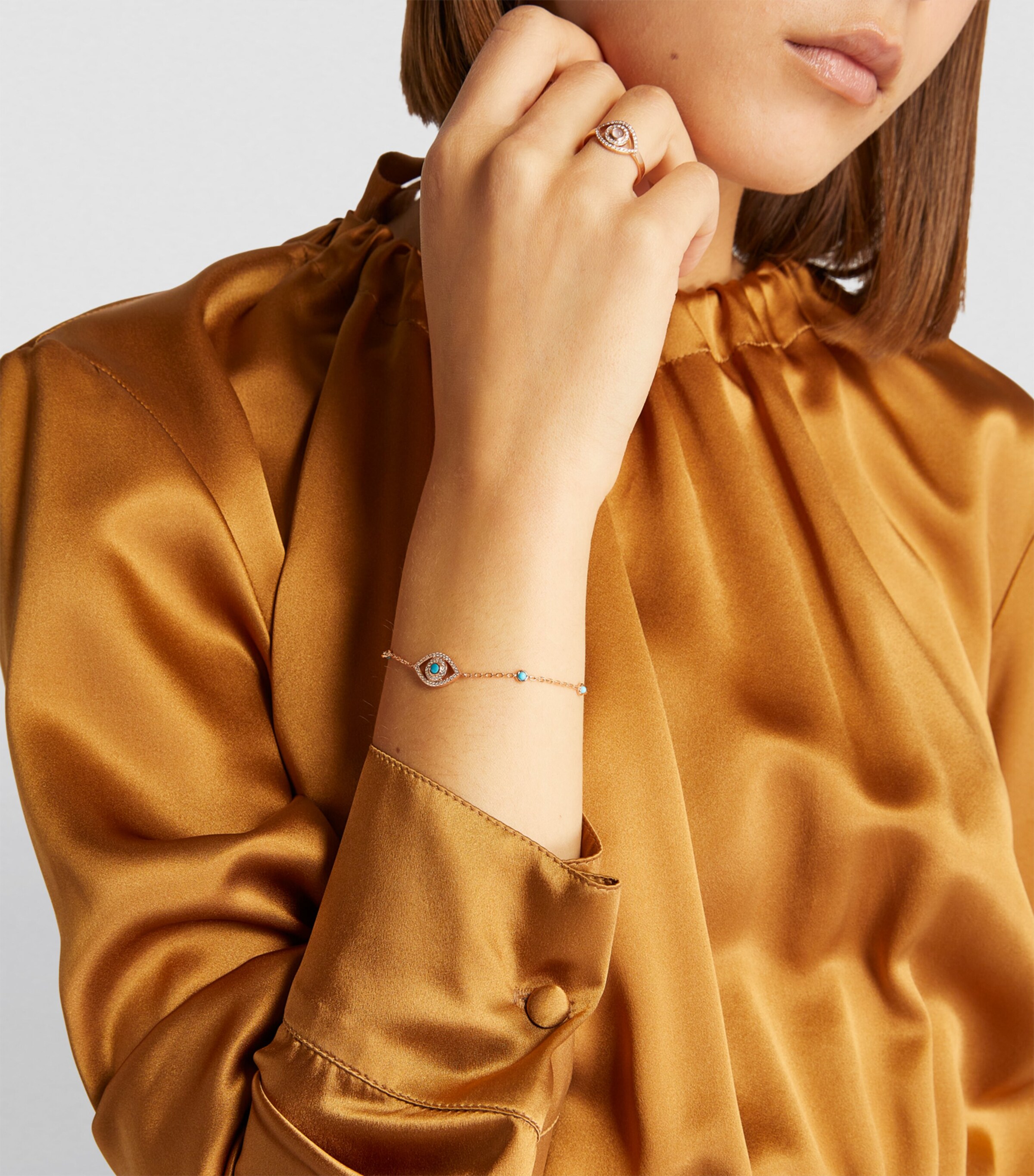 Netali Nissim Rose Gold, Diamond and Turquoise Protected Eye Bracelet Rose Gold Image 4