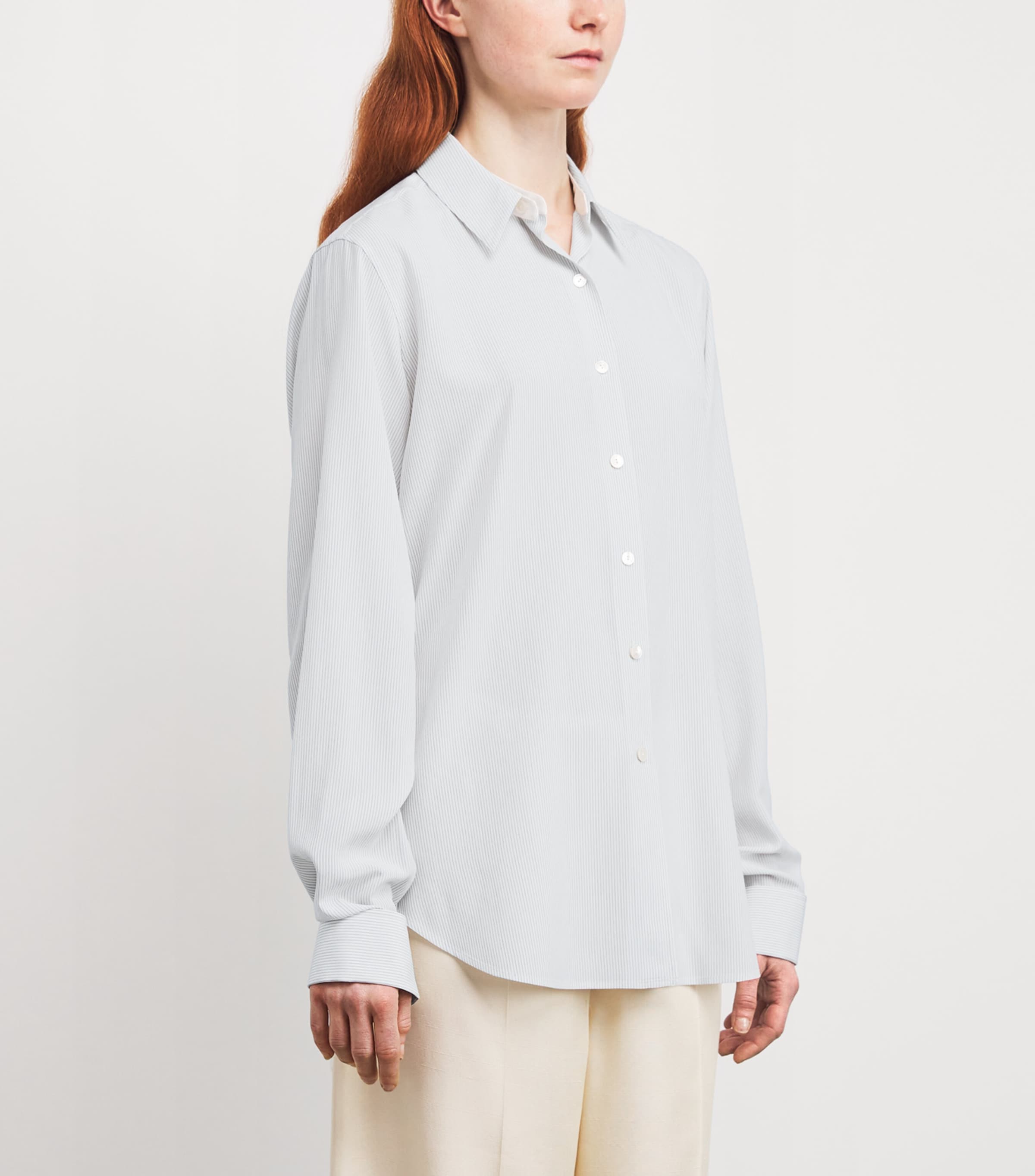 The Row Womens Fiora Silk Stripe Shirt White W/ Blue Image 3