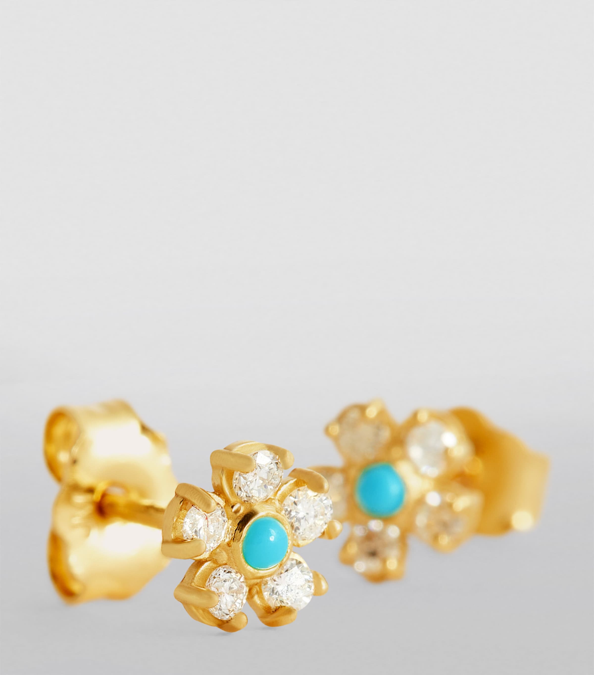 Yellow Gold, Diamond and Turquoise Edith Flower Earrings YELLOW GOLD Image 6