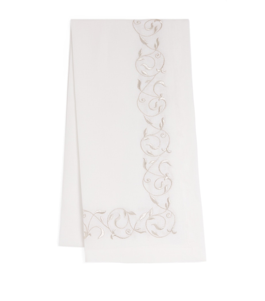 Linen Embroidered Scroll Table Runner (50cm x 210cm) WHITE/SILVER Image 1
