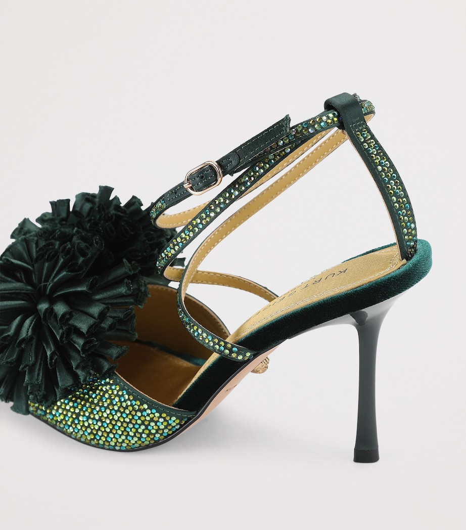 Kurt Geiger London Embellished Pom Pom Heeled Sandals Dark Green Image 3
