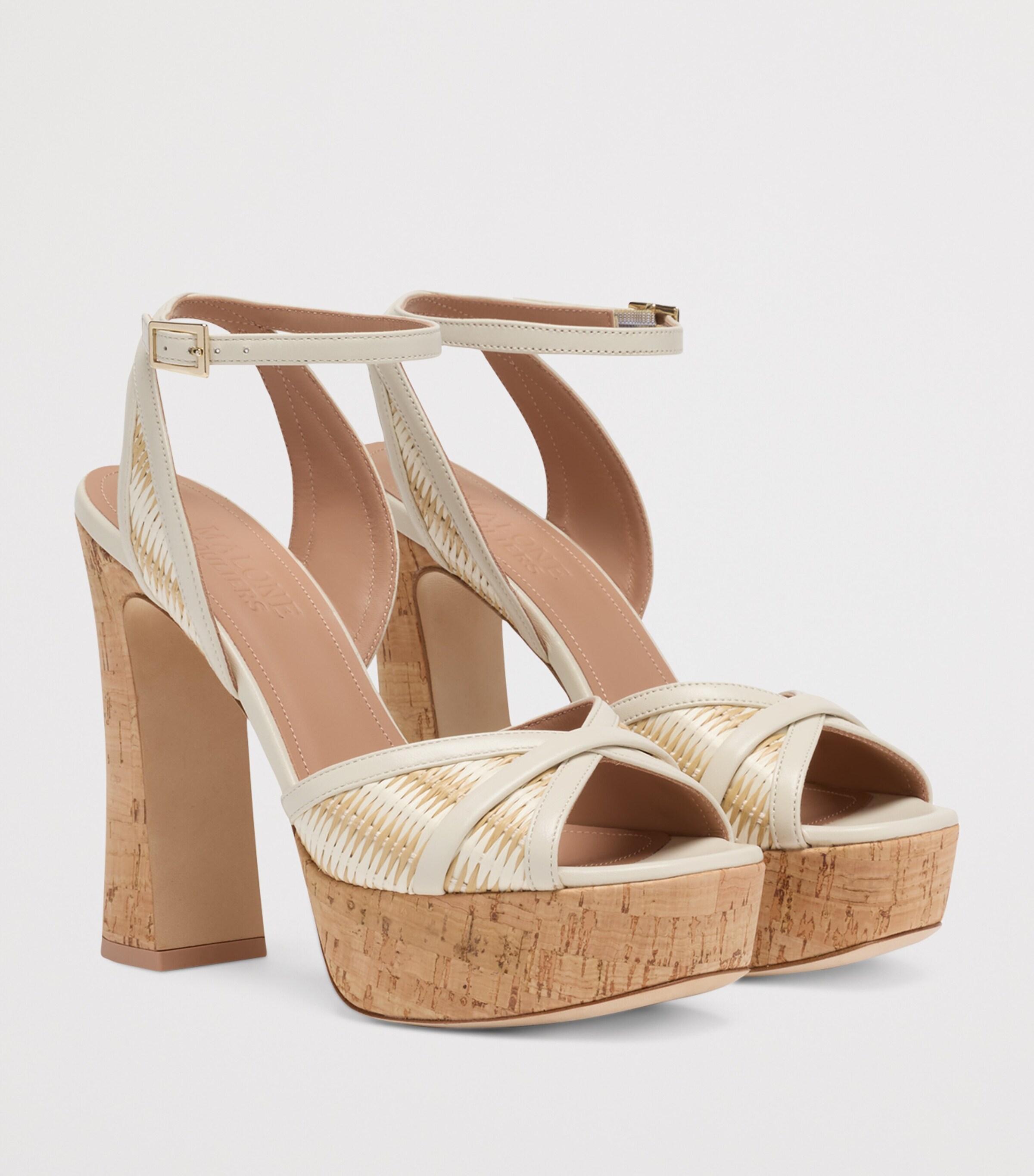 Malone Souliers Raffia Sylvie Platform Sandals 125 Cream Image 3