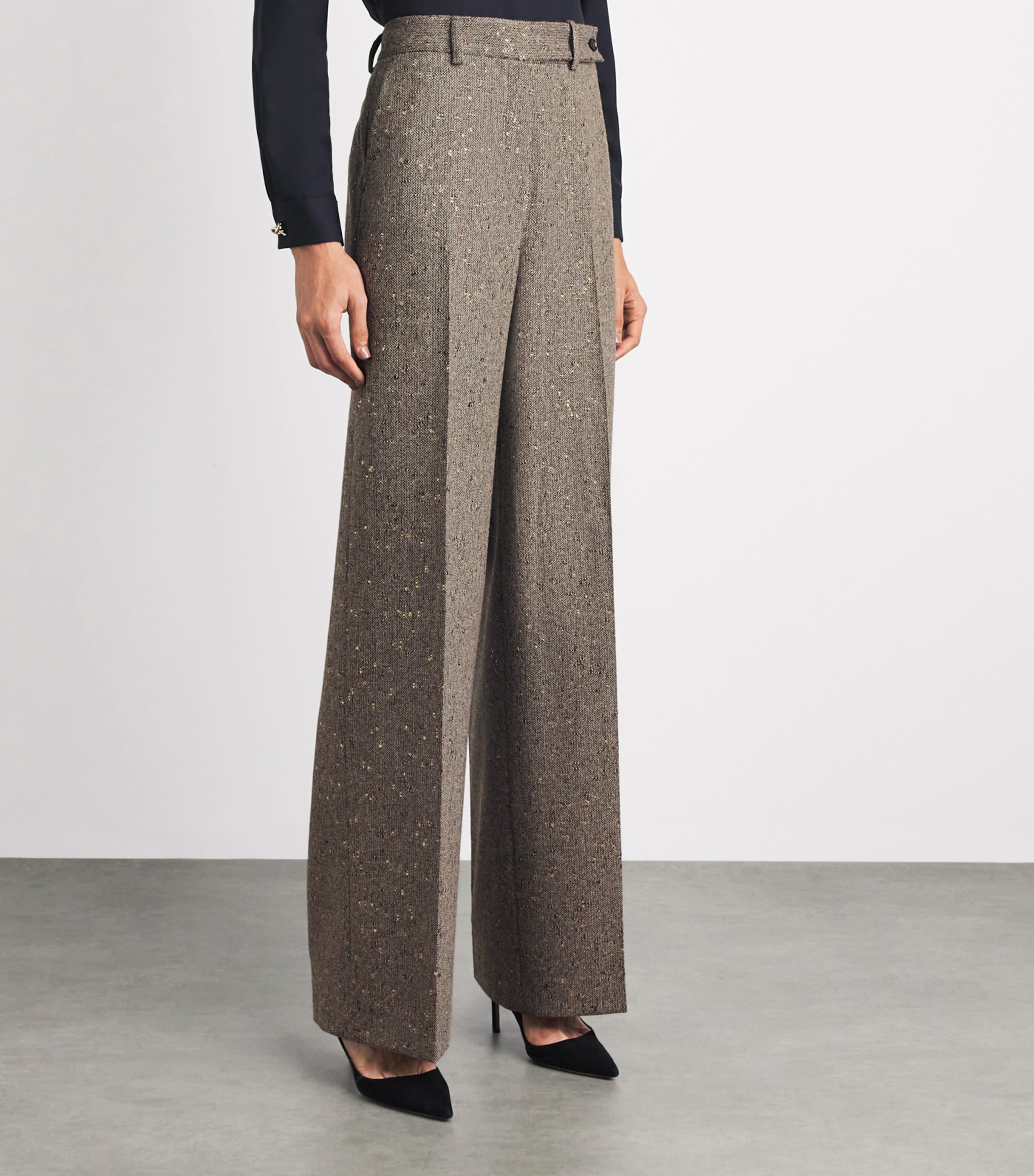 Kiton Womens Virgin Wool-Blend Wide-Leg Trousers Light Brown Tweed Image 4
