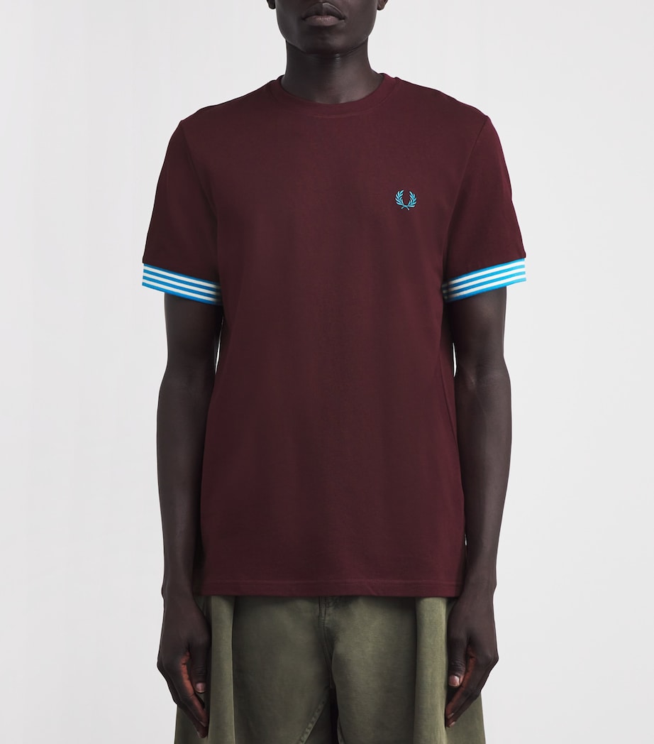 Cotton Striped Cuff T-Shirt 597-OXBLOOD Image 3