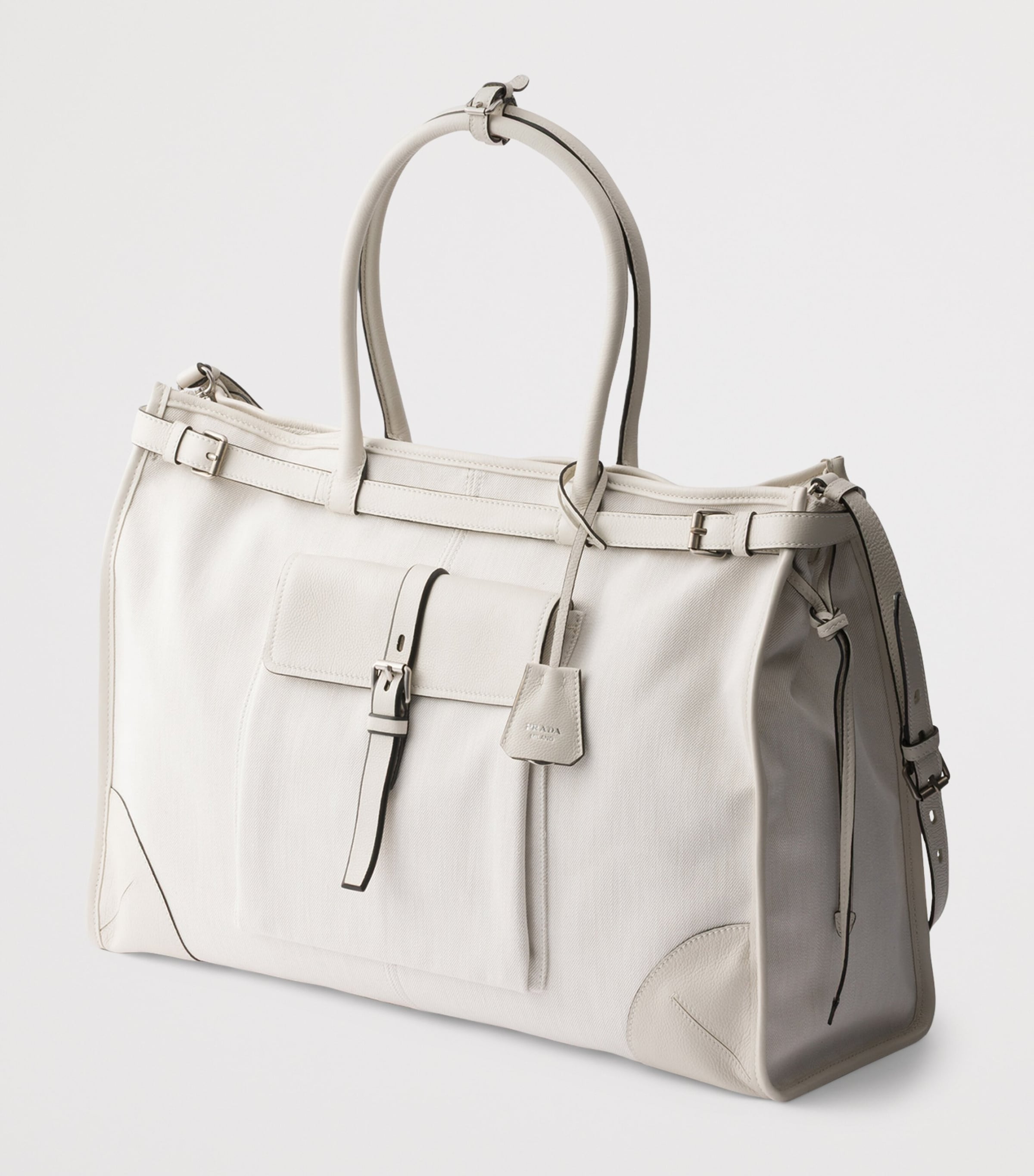 Prada Cotton-Leather Bonnie Tote Bag White Image 5