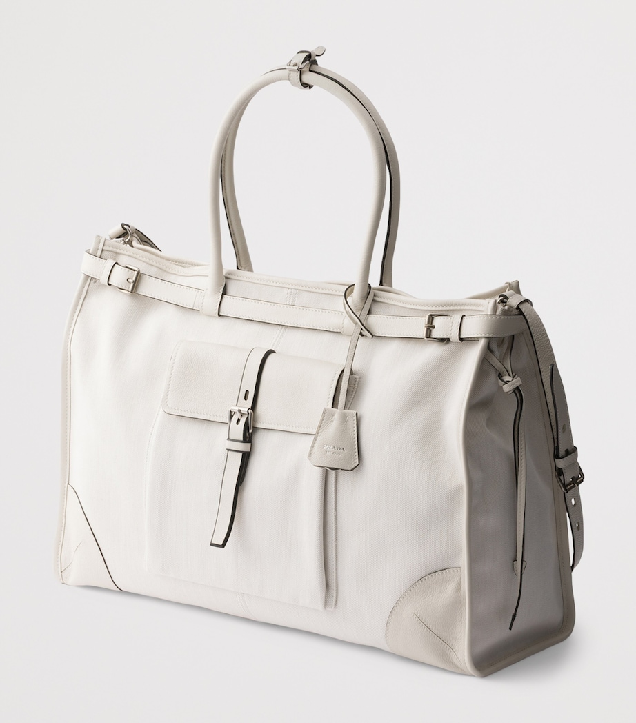 Prada Cotton-Leather Bonnie Tote Bag White Image 5