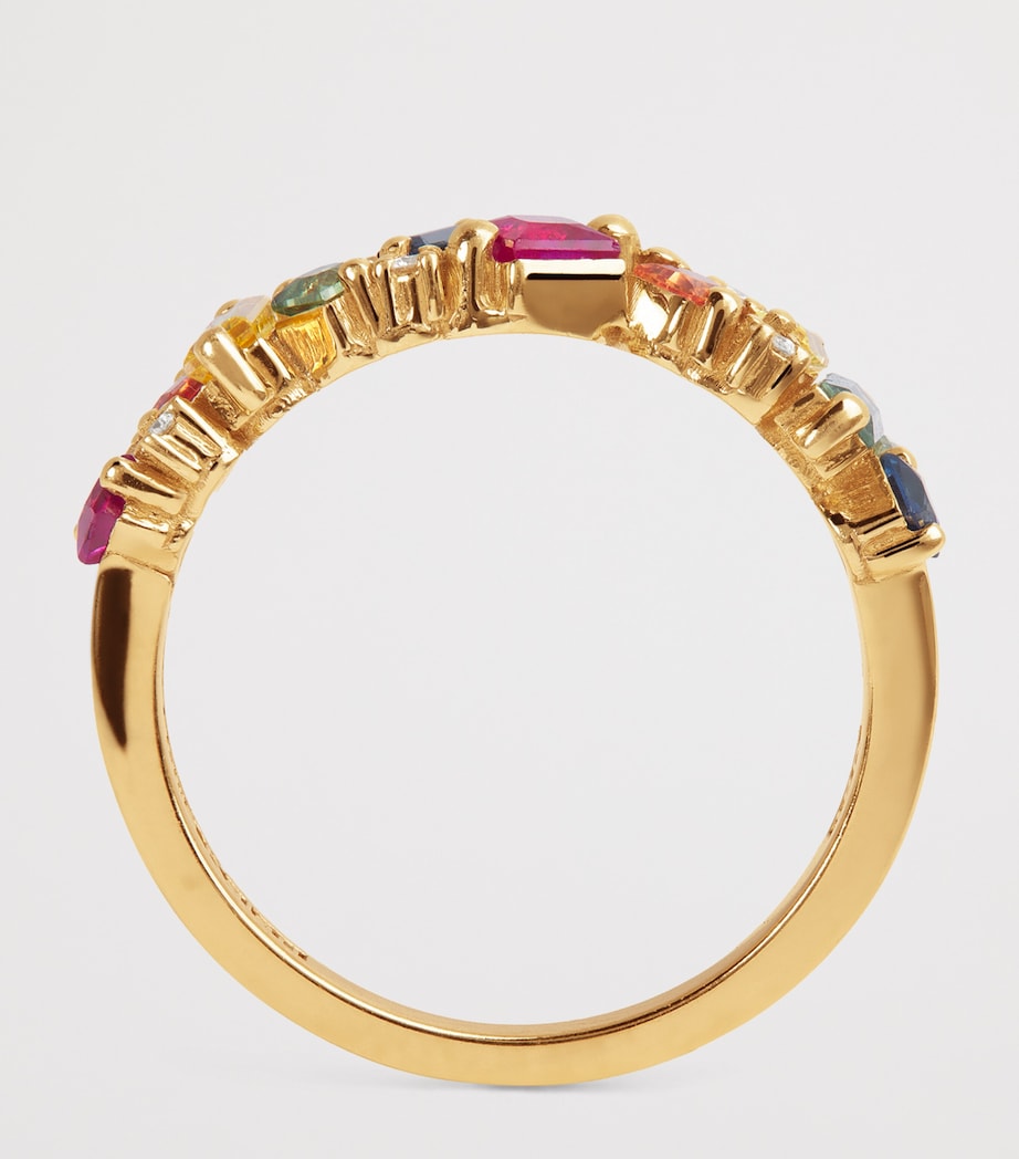 Yellow Gold, Diamond and Rainbow Sapphire La Fantasie Half-Band Ring 18K YG/RS Image 3