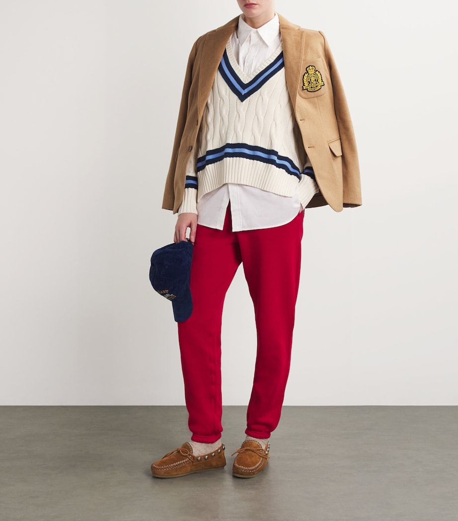 Polo Ralph Lauren Womens Cable-Knit Cricket Sweater Cream W/ Navy Stripe Image 2