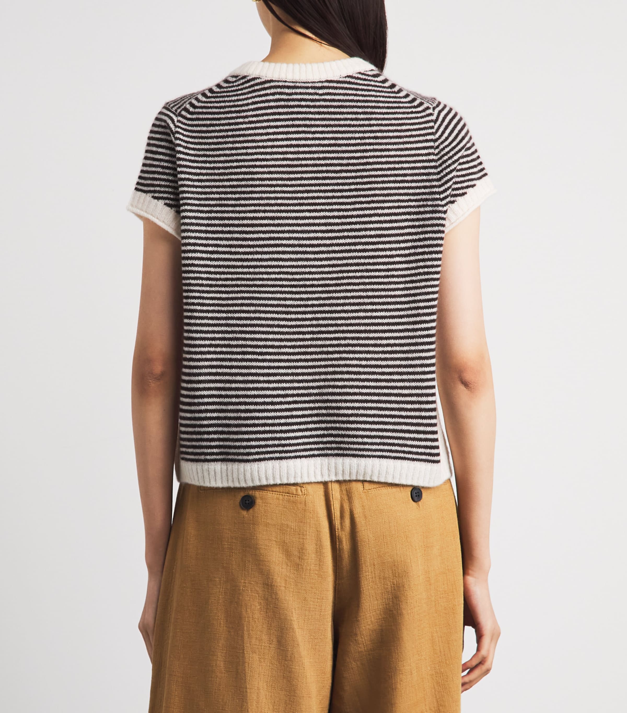 ME+EM Womens Merino Wool-Blend Stripe T-Shirt Cream/cocoa Brown Image 5
