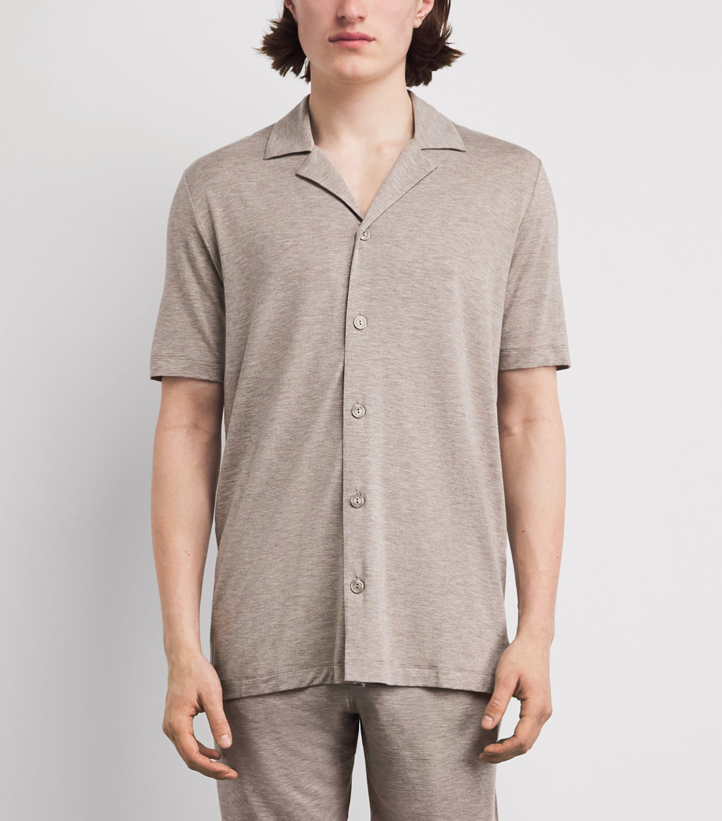 Hanro Mens Casuals Short-Sleeve Shirt Hazelnut Melang Image 4