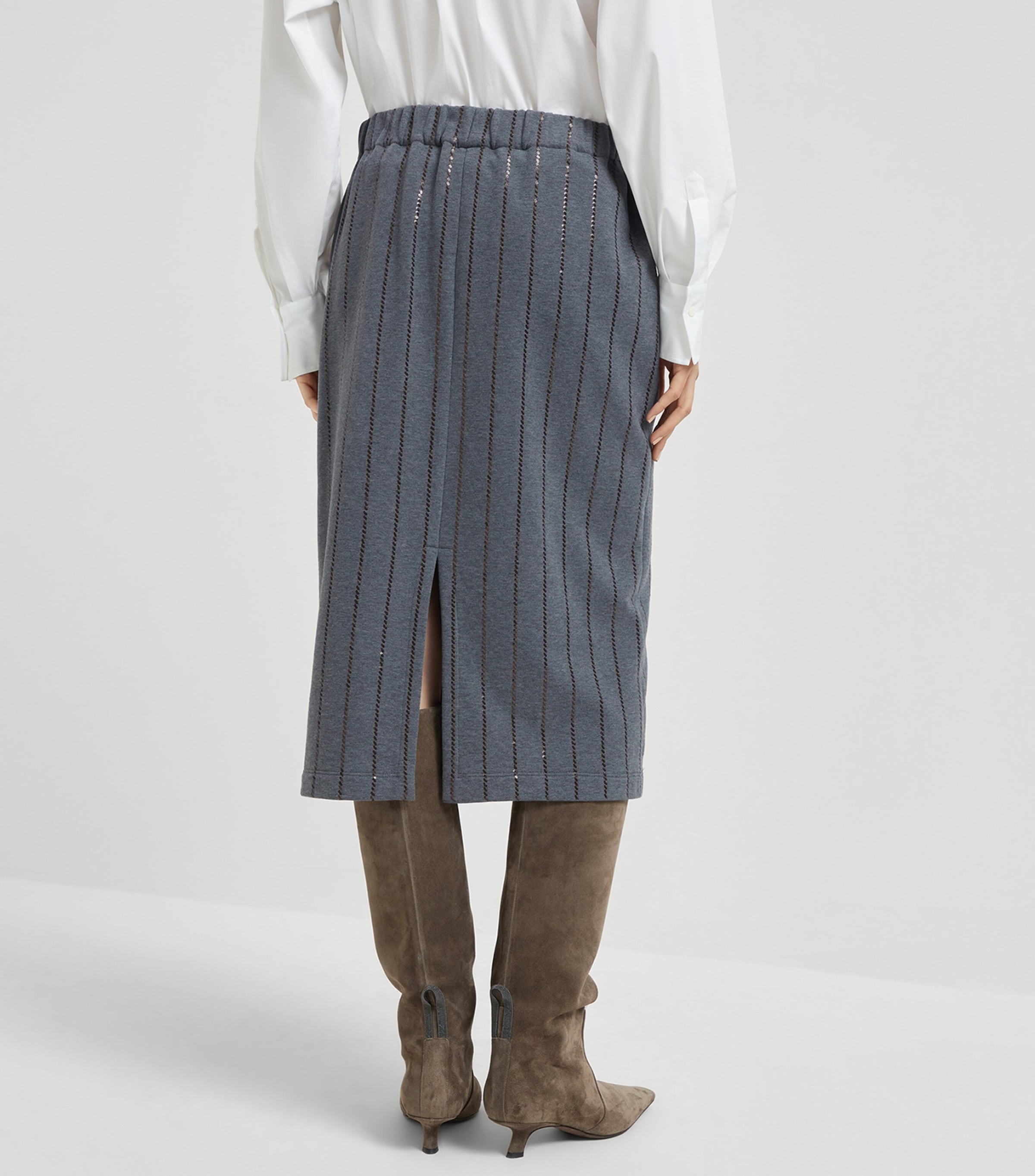 Cotton Sequin-Stripe Midi Skirt C8125 Image 3