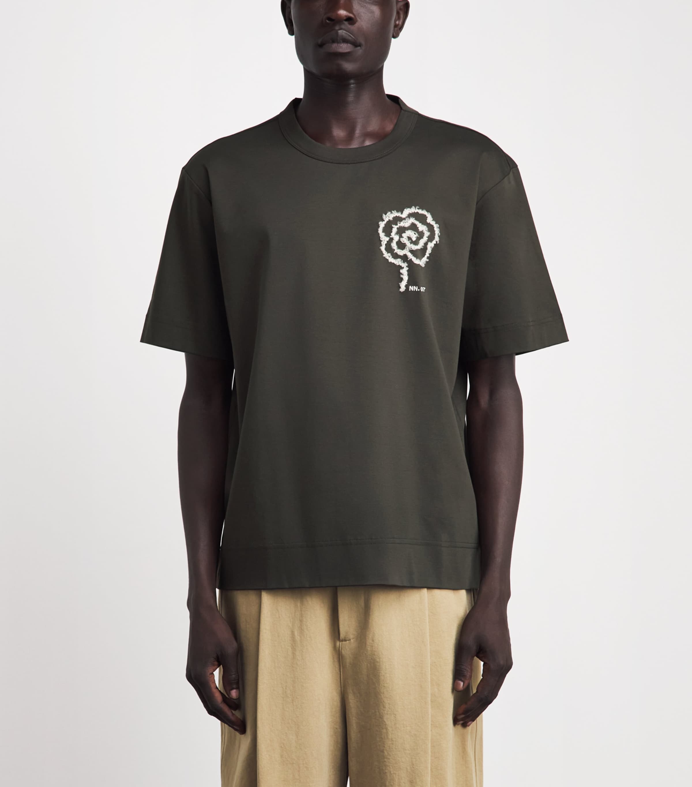 NN.07 Mens Organic Cotton Embroidered Pedro T-Shirt Dark Army Image 4