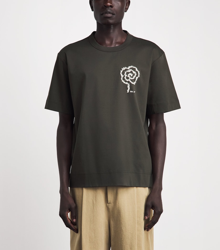 NN.07 Mens Organic Cotton Embroidered Pedro T-Shirt Dark Army Image 4