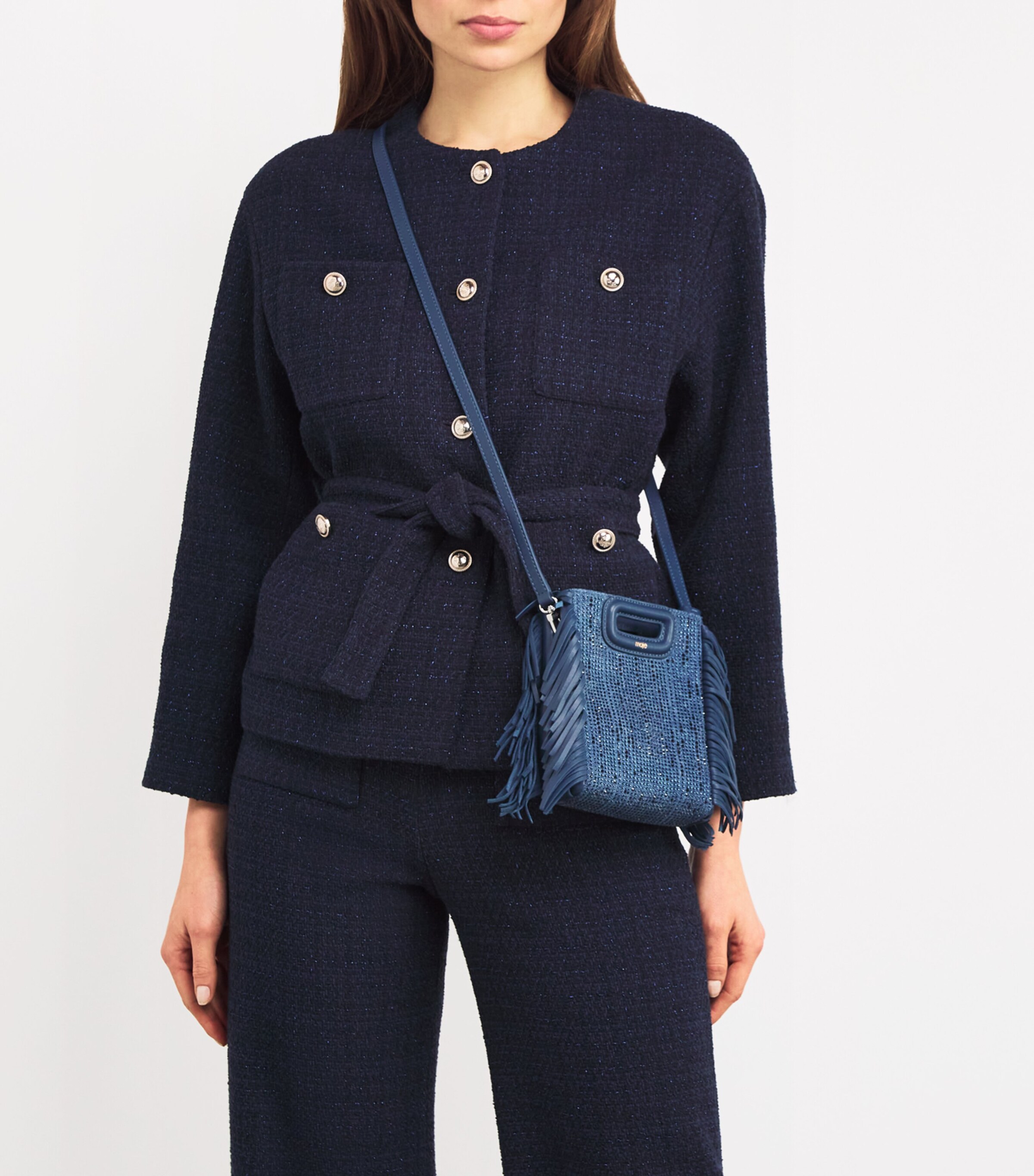 Maje Denim Rhinestone 'M' Top-Handle Bag Blue Image 2