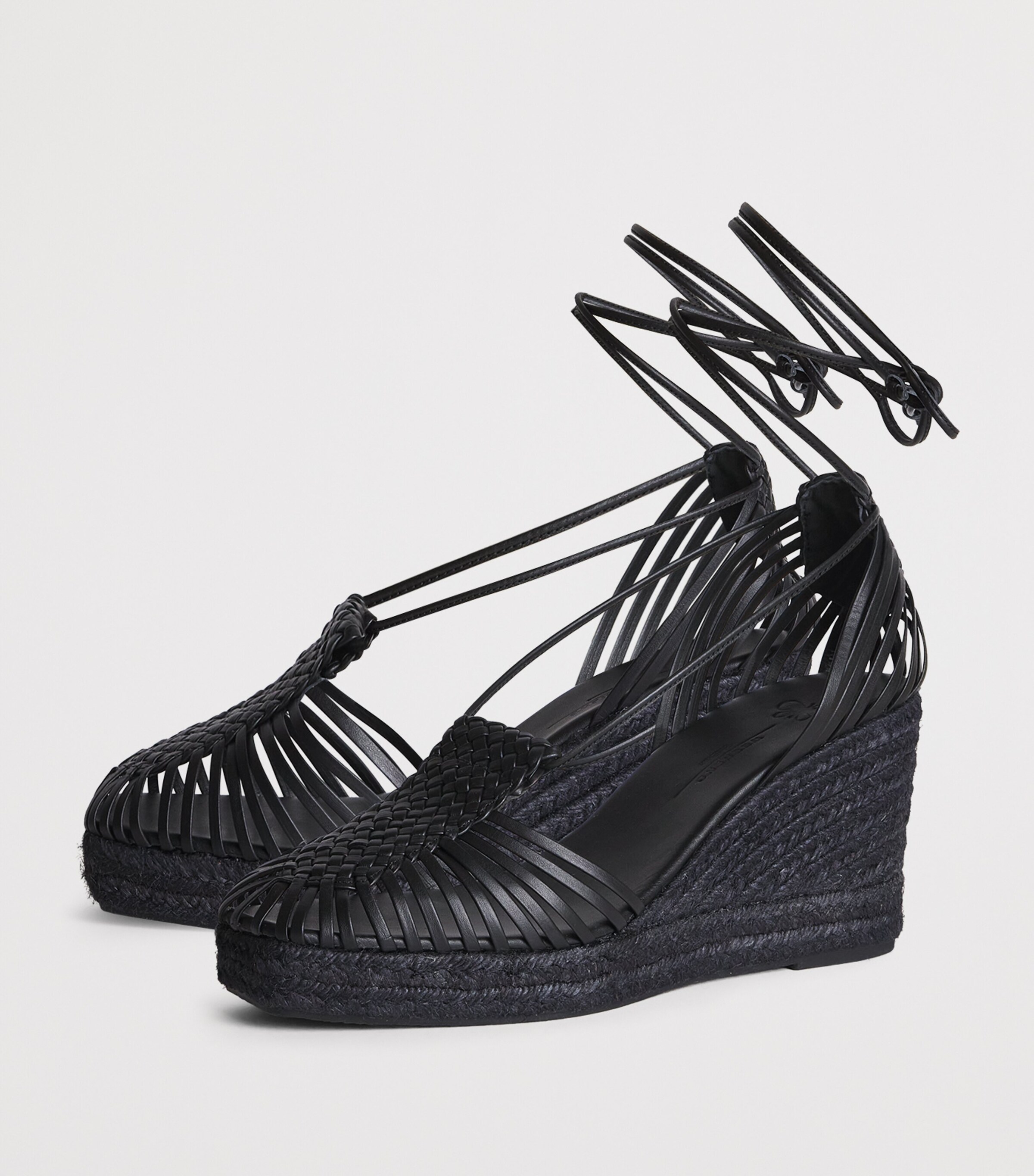 Leather Wedge Sandals 60 BLACK Image 3