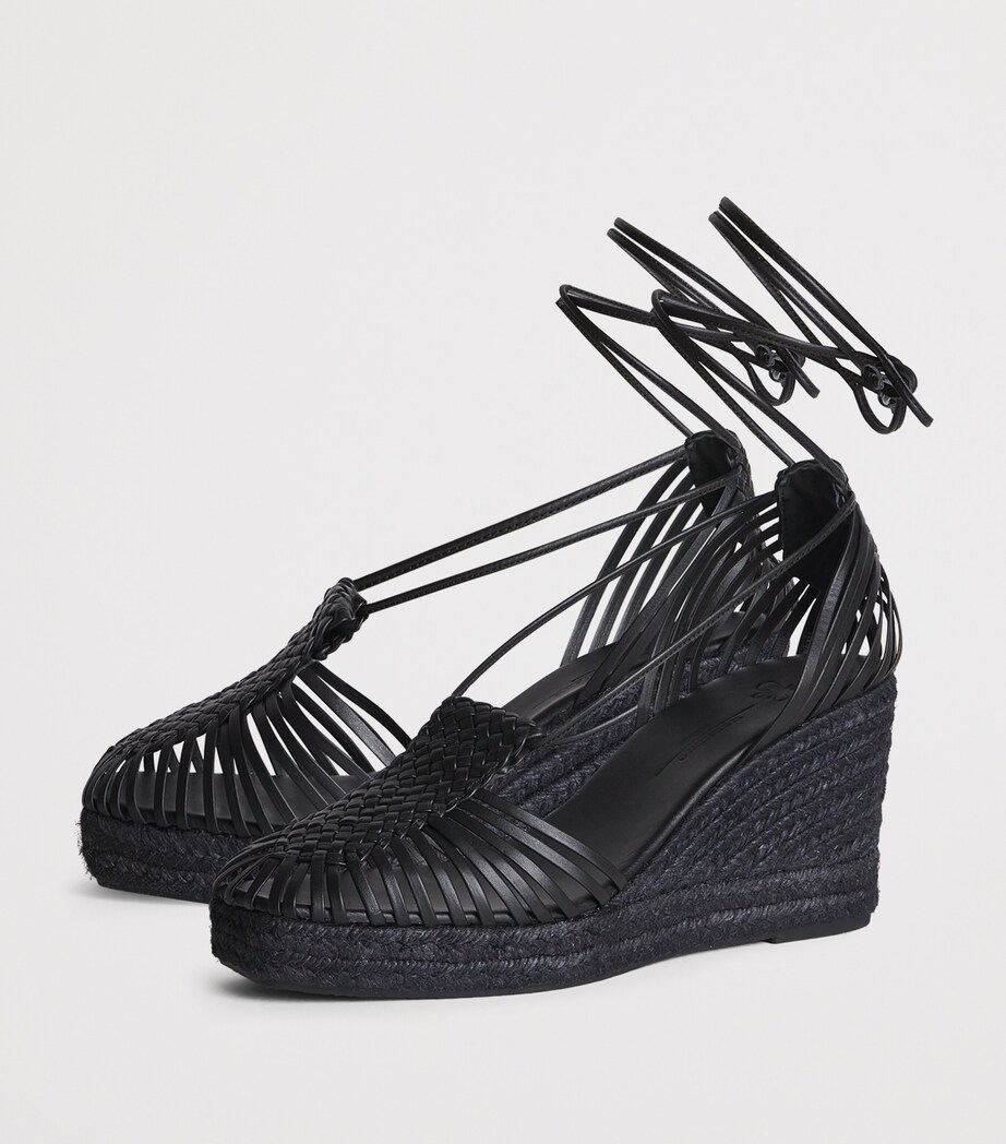Leather Wedge Sandals 60 BLACK Image 3