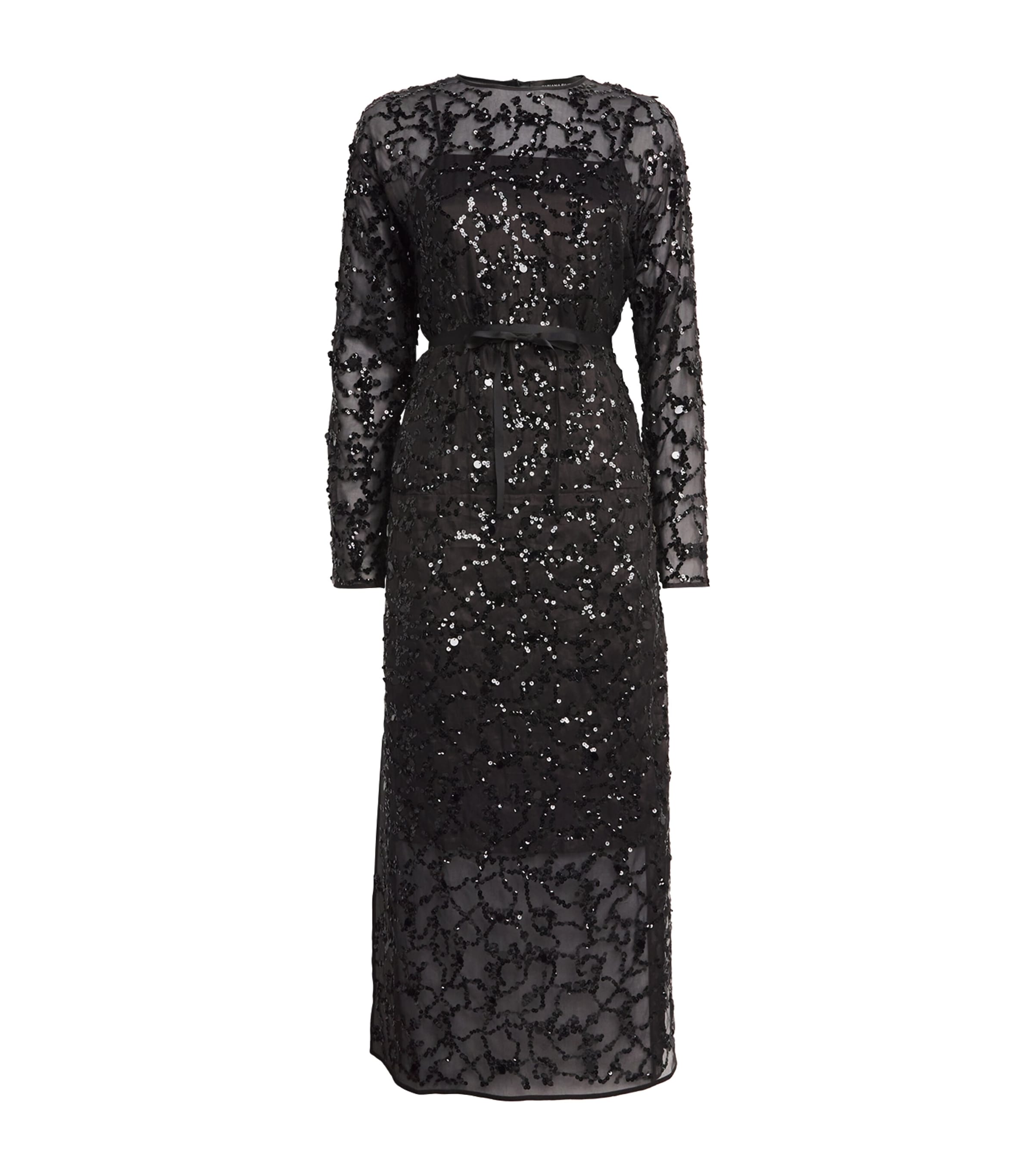 Shop Fabiana Filippi Silk Sequin-embroidered Midi Dress In Black