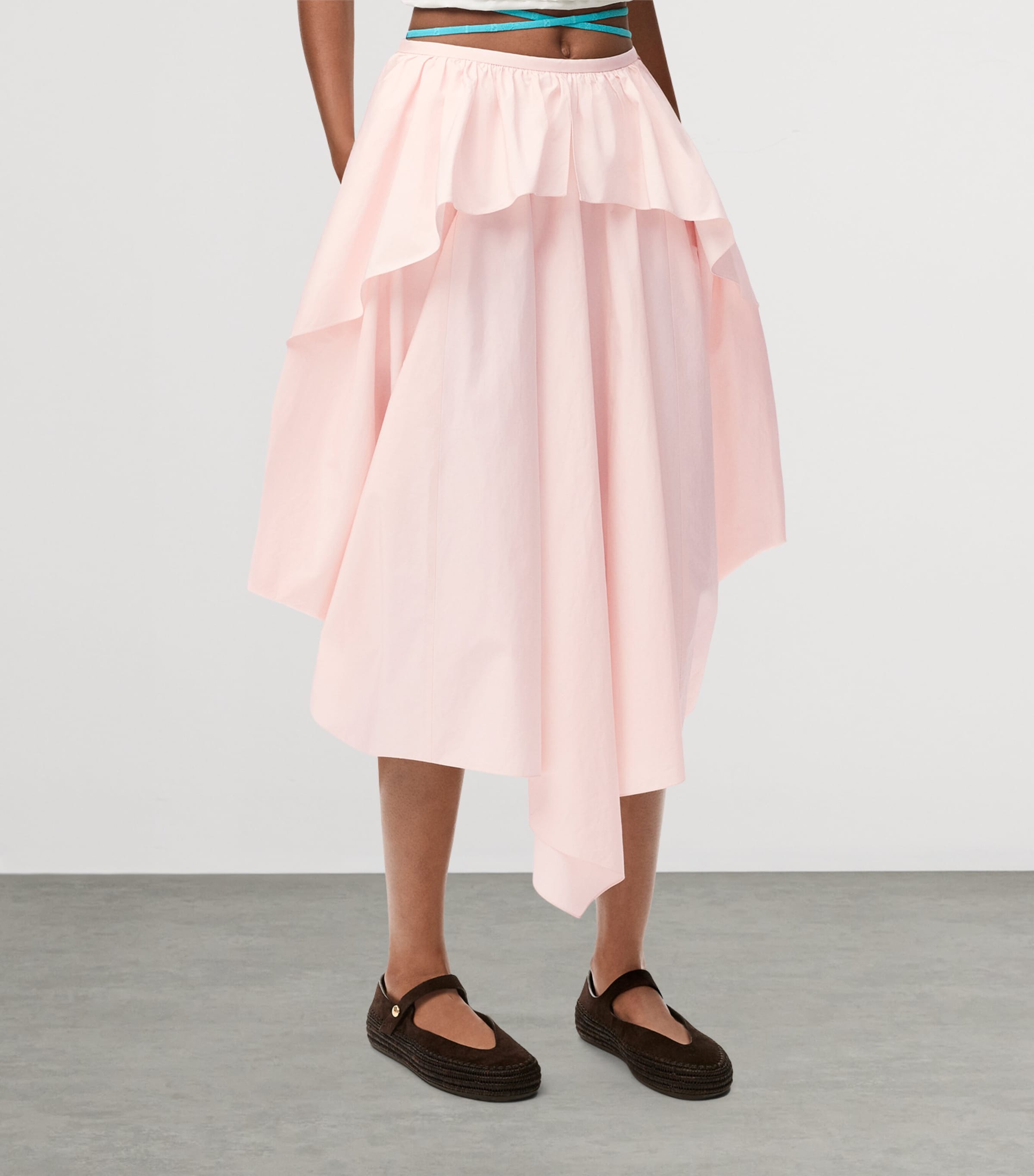 LOEWE Womens x Paula's Ibiza Cotton Draped Midi Skirt Light Pink Image 3
