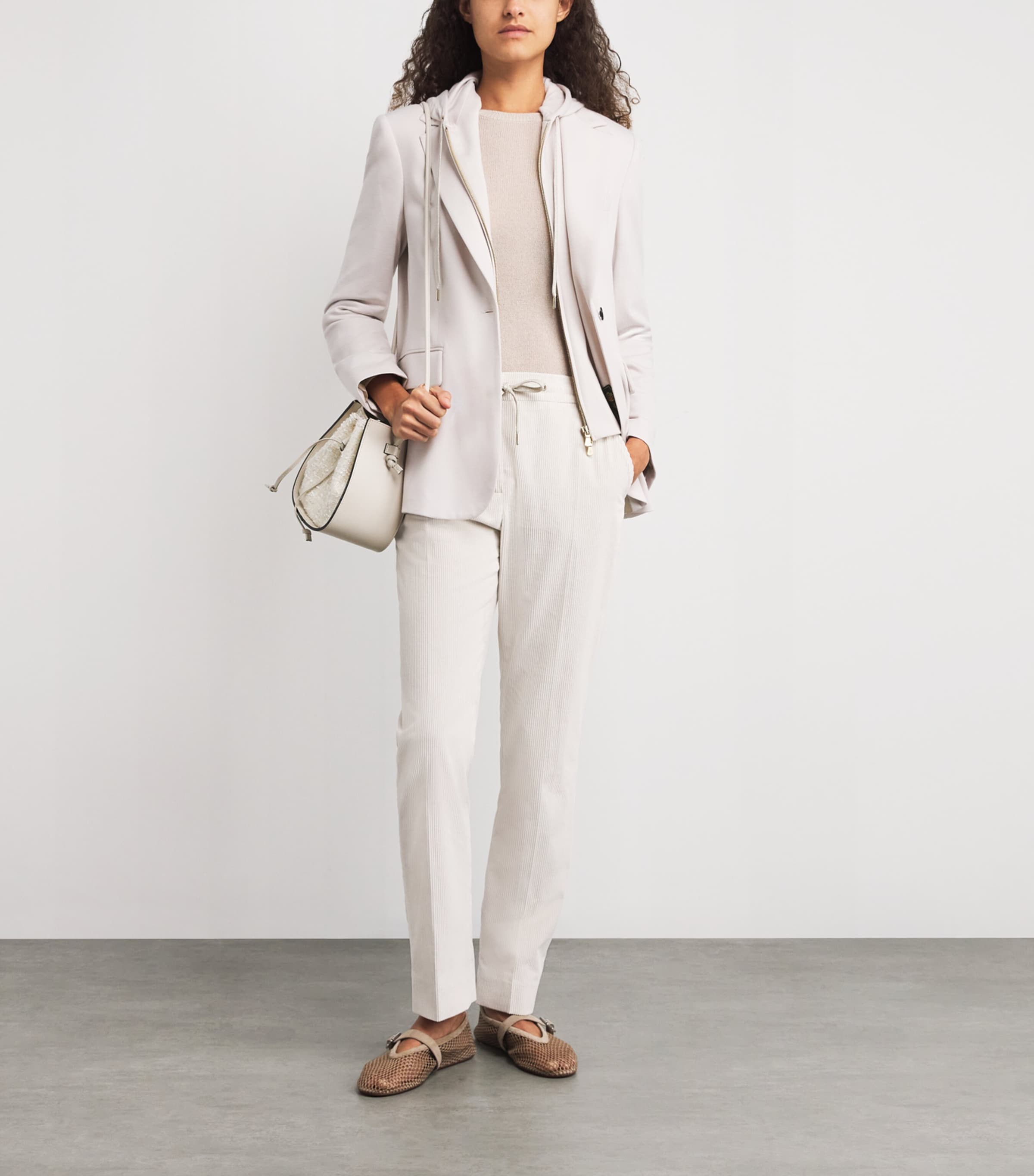Corduroy Drawstring Straight Trousers AVORIO Image 2