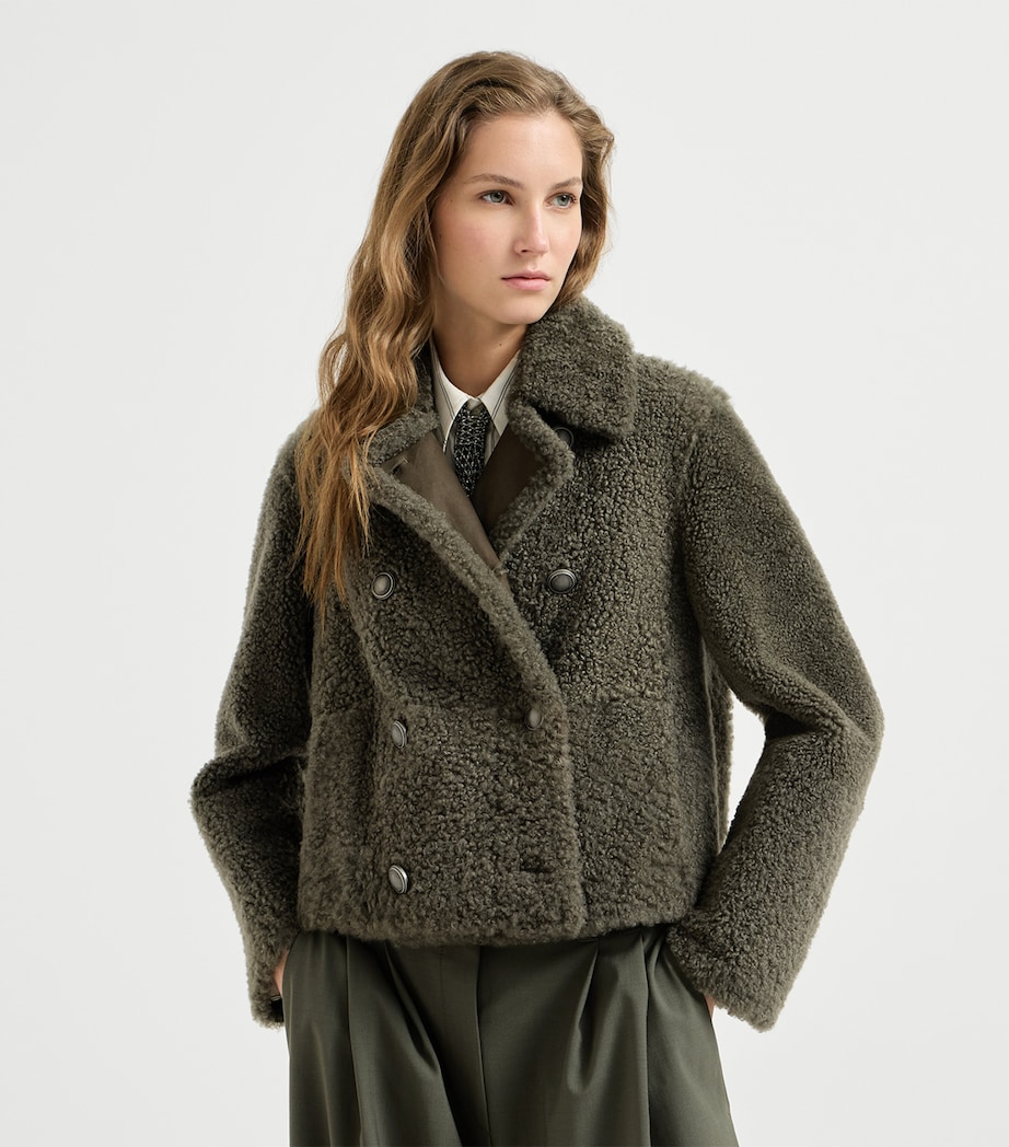 Brunello Cucinelli Womens Shearling Pea Coat Grigio Militare Image 2