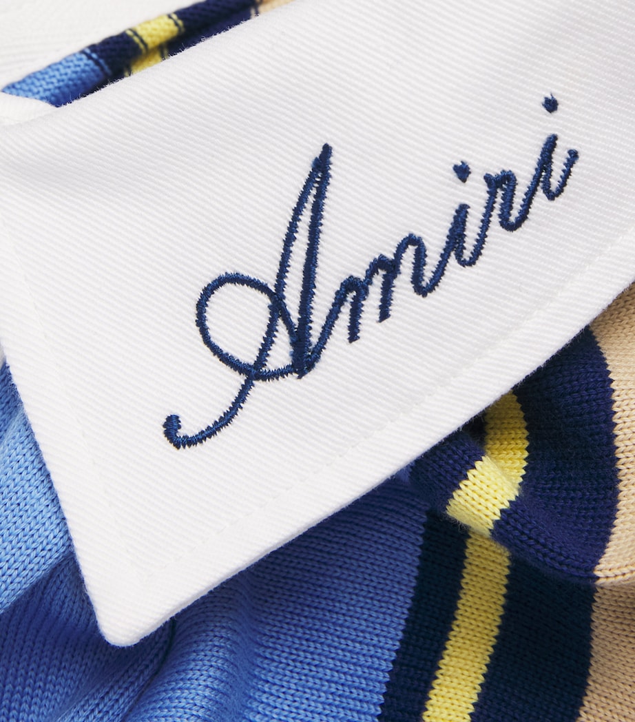 AMIRI Mens Cotton Stripe Polo Shirt Blue Image 6