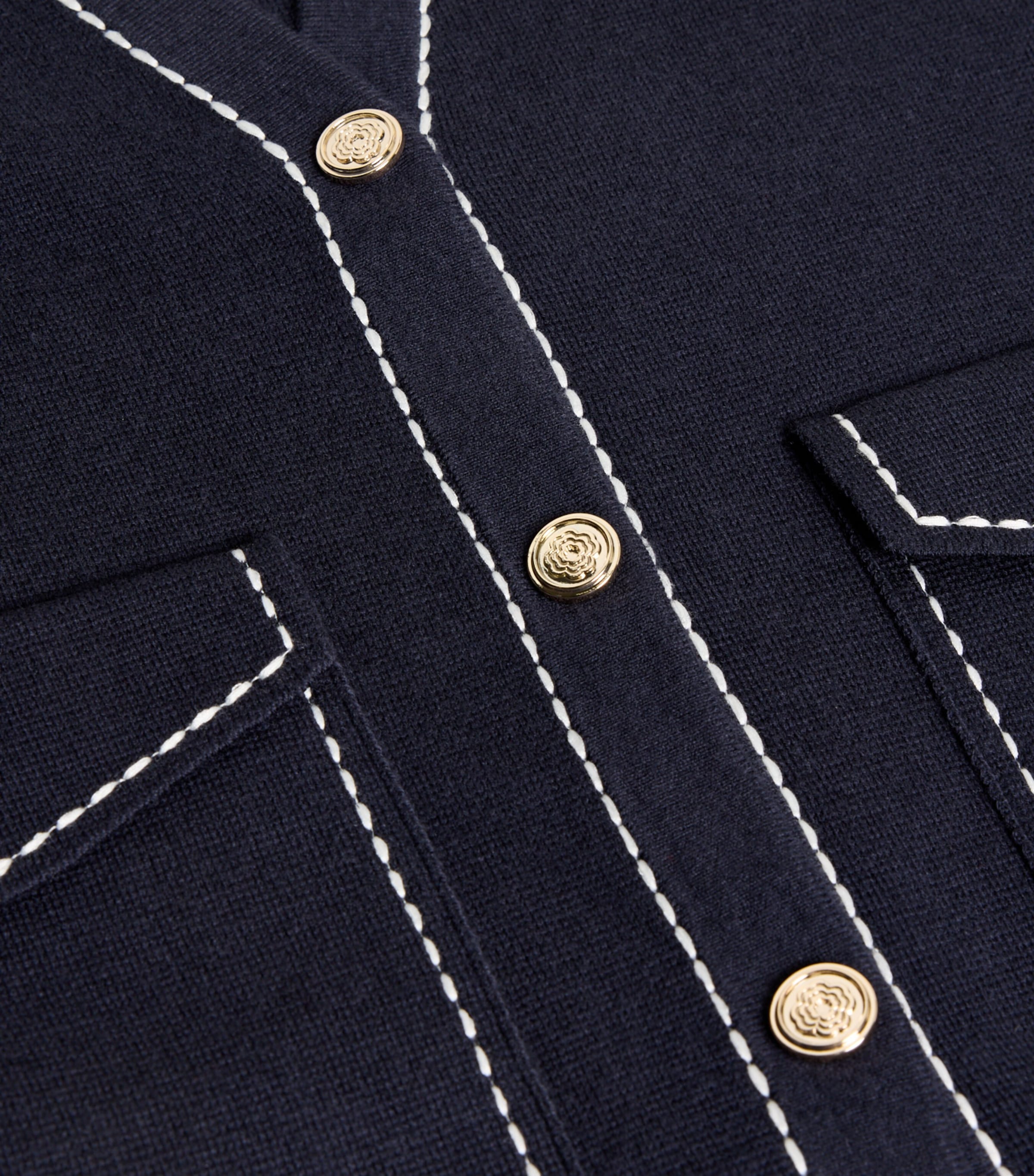 Cotton-Blend Contrast-Stitch Cardigan NAVY Image 2