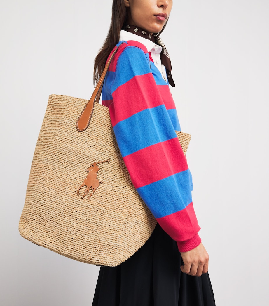 Polo Ralph Lauren Large Raffia Big Pony Tote Bag Natural/cuoio Image 4