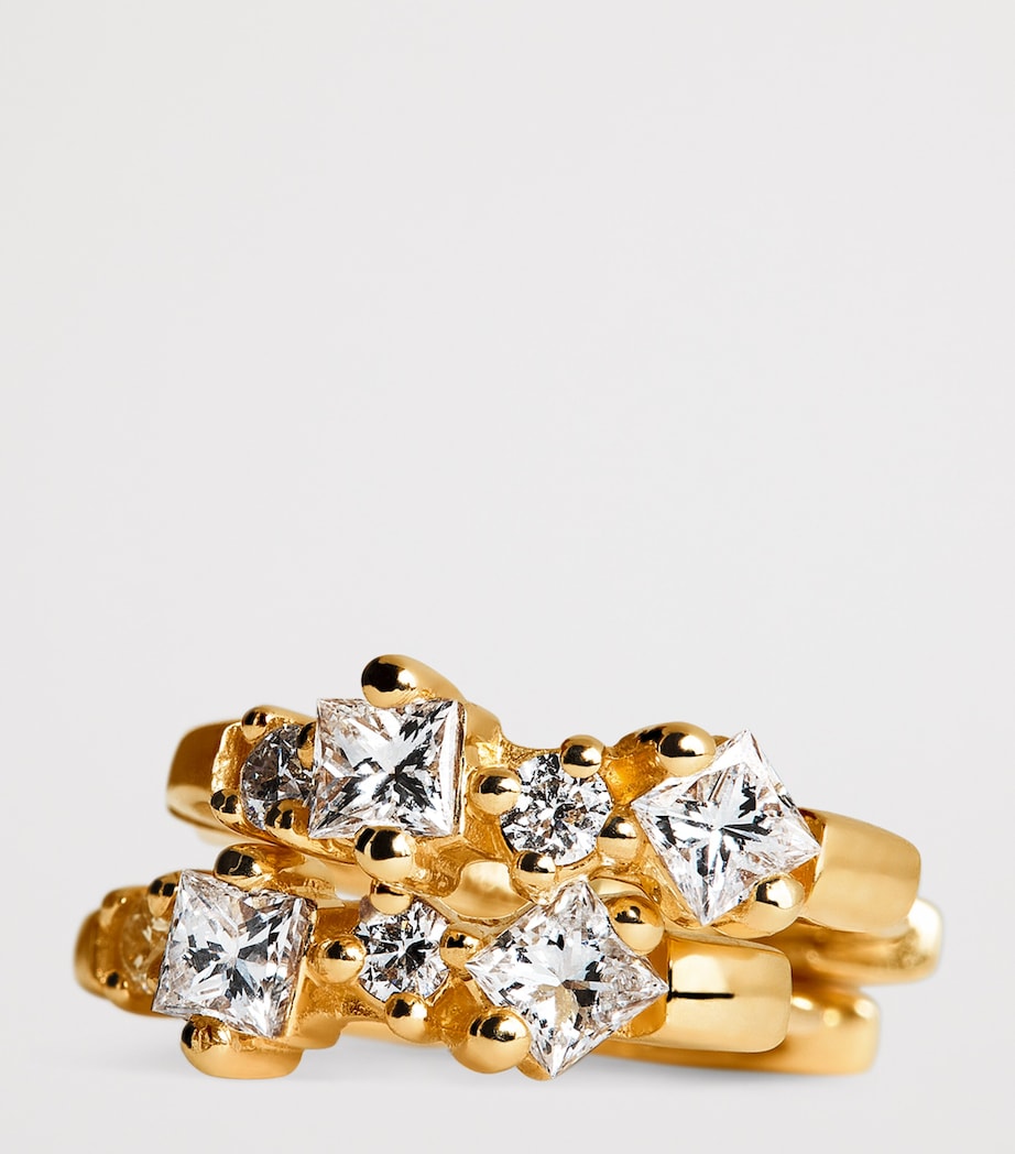 Yellow Gold and Diamond Princess Huggie Earrings 18K YG/WD Image 6