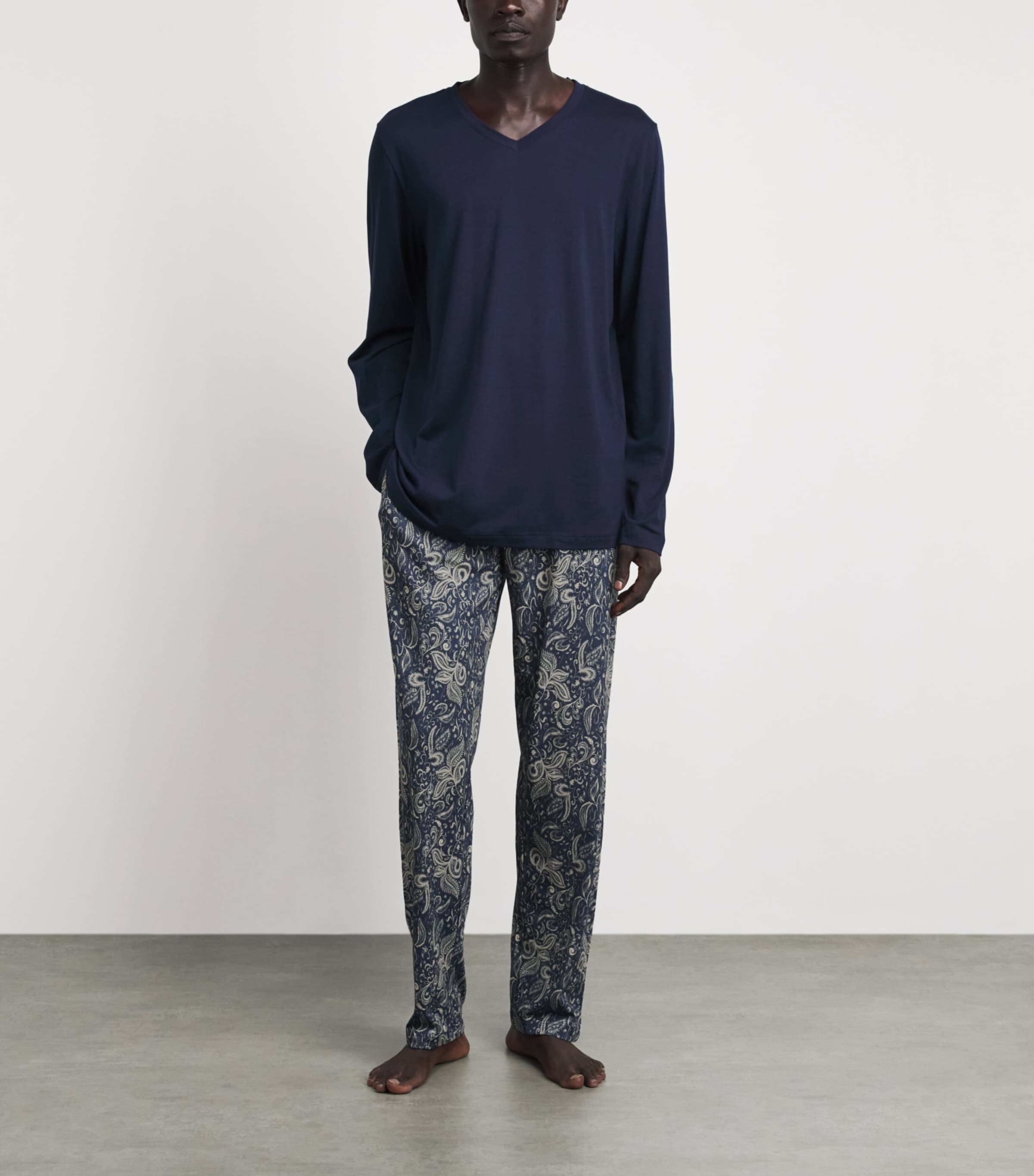 Hanro Mens Cotton Night & Day Lounge Trousers Midnight D Image 2
