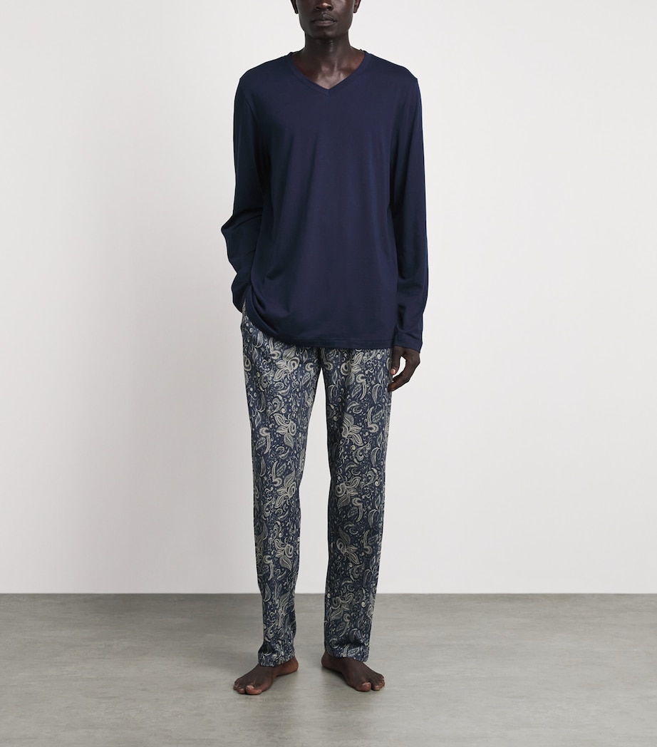 Hanro Mens Cotton Night & Day Lounge Trousers Midnight D Image 2