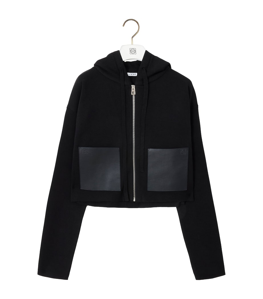 Wool Leather-Pocket Hoodie BLACK Image 1