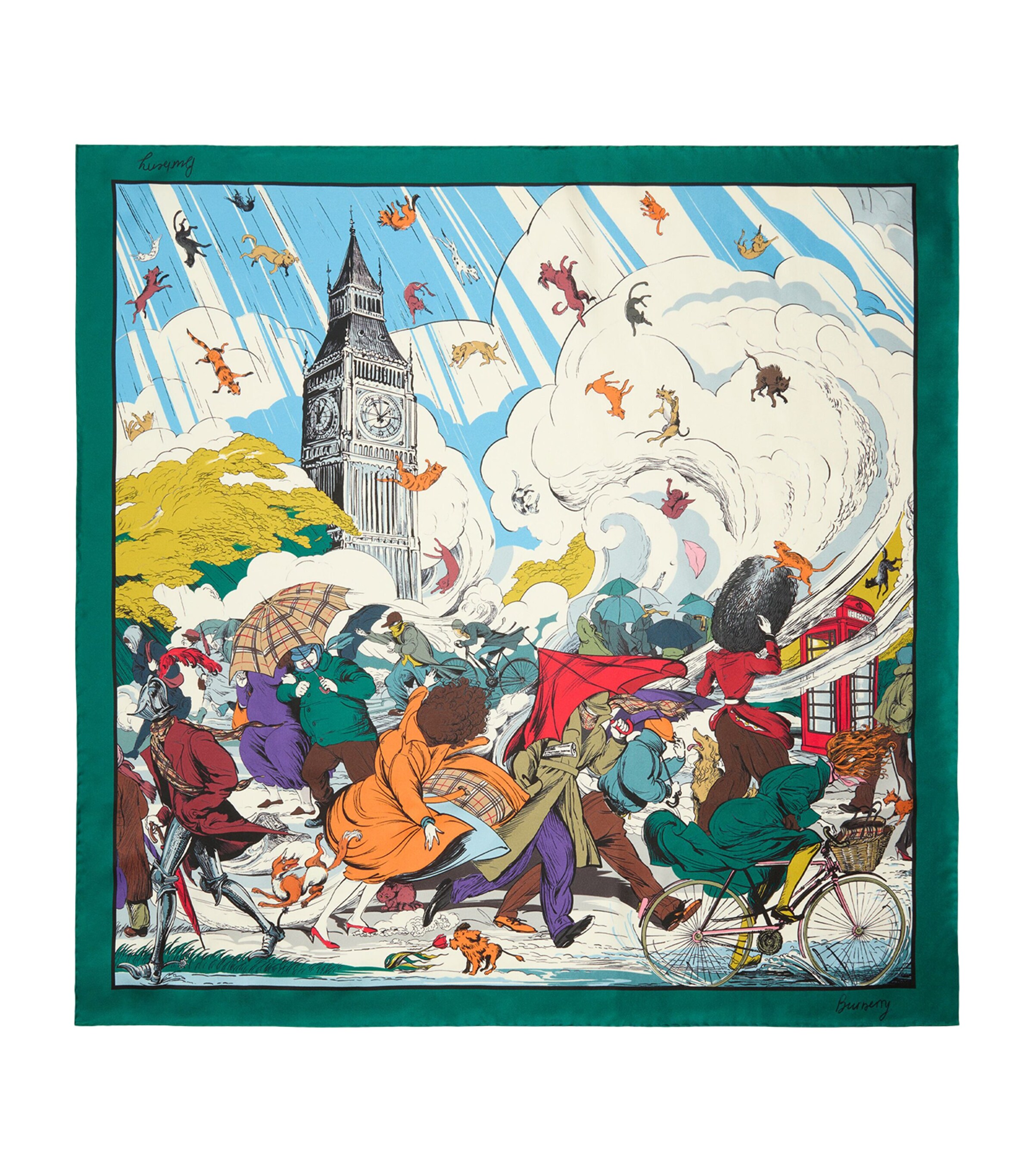 Burberry Silk Raining Cats and Dogs​ Scarf Kew Green Image 1