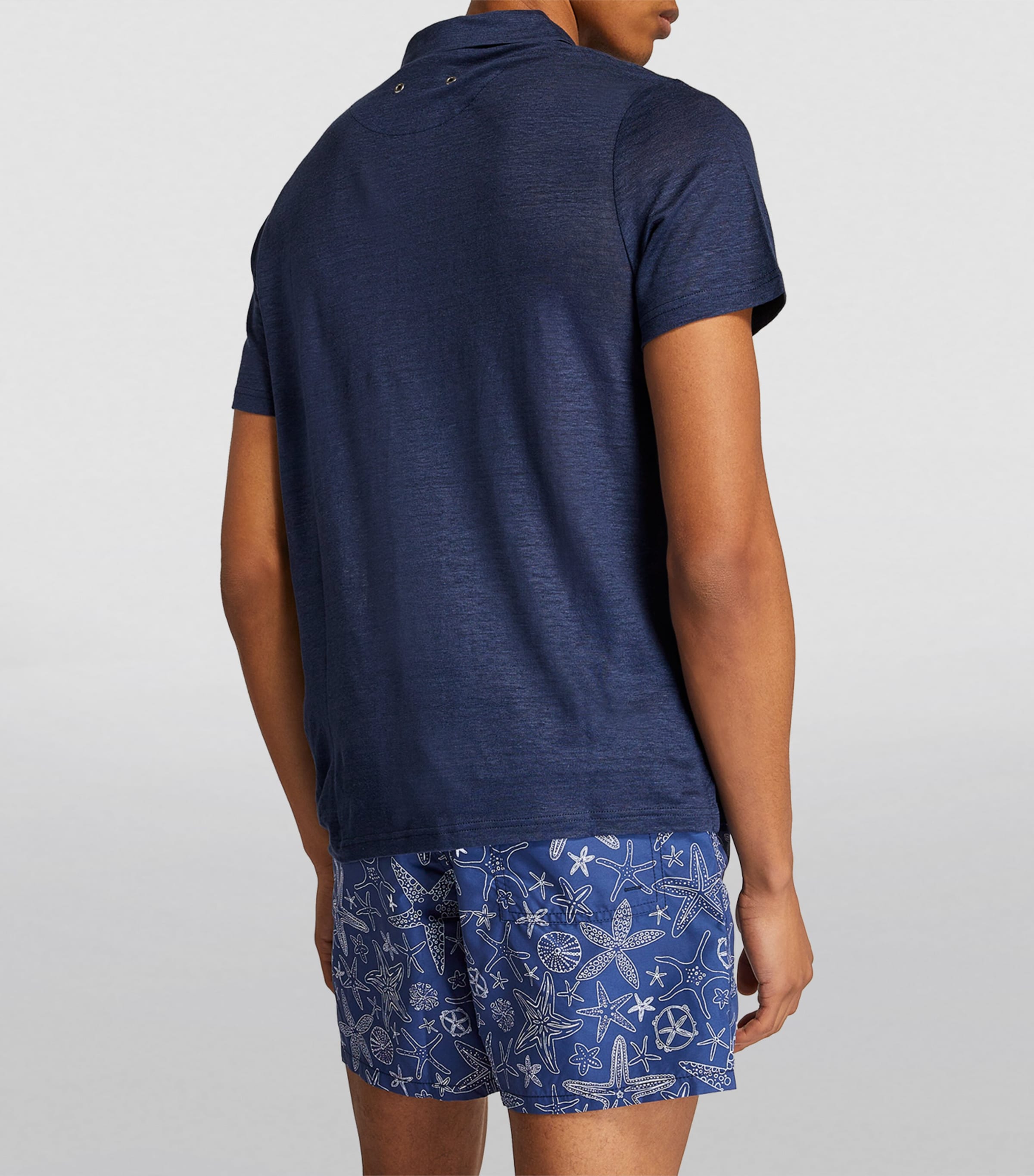 Linen Pyramid Polo Shirt 390 NAVY Image 4